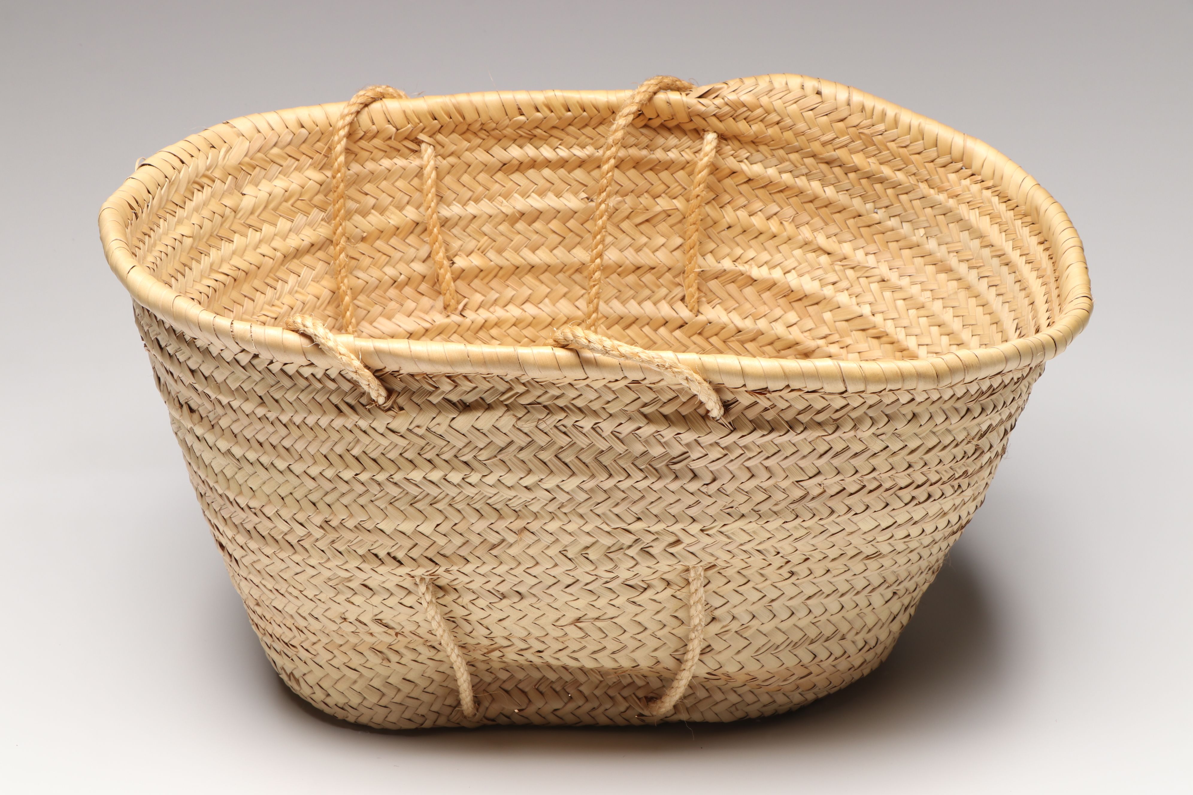 Moroccan Palm Leaf Market Basket with River Cane Vessel, Other Date Palm Weave