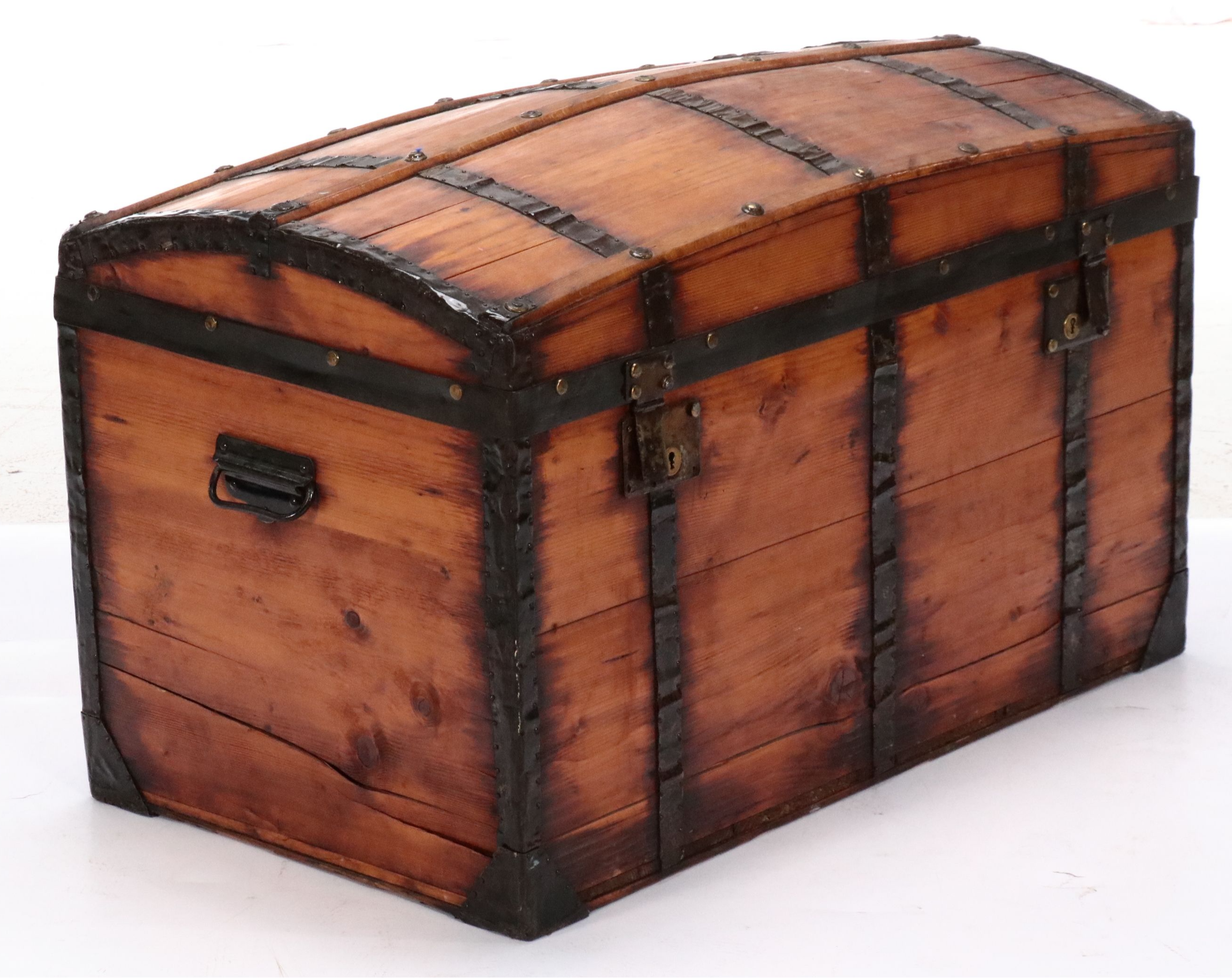 Victorian Wooden Iron Bound Dome Top Trunk,19th Century