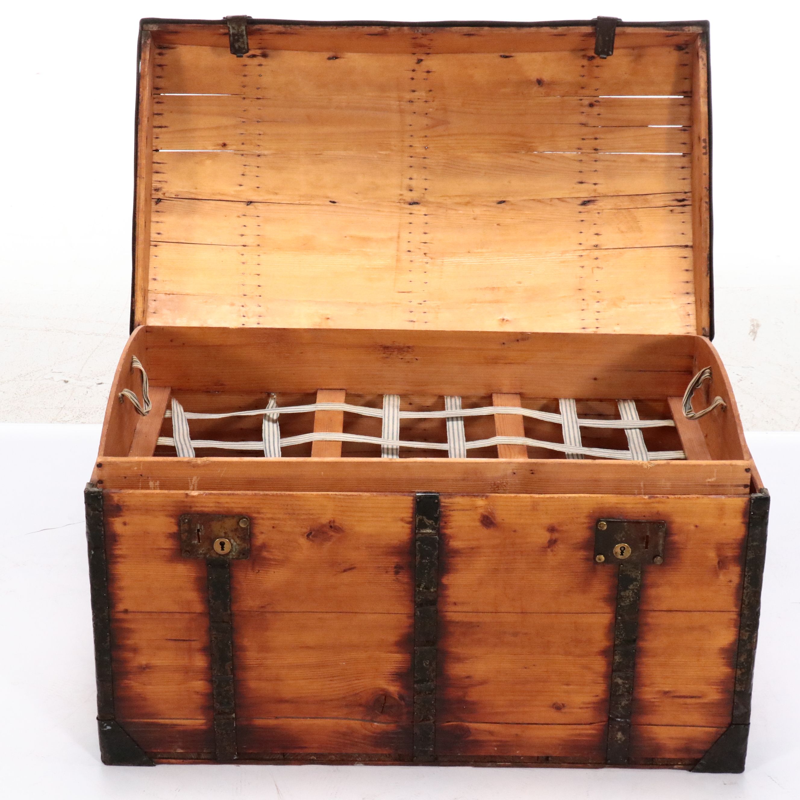 Victorian Wooden Iron Bound Dome Top Trunk,19th Century