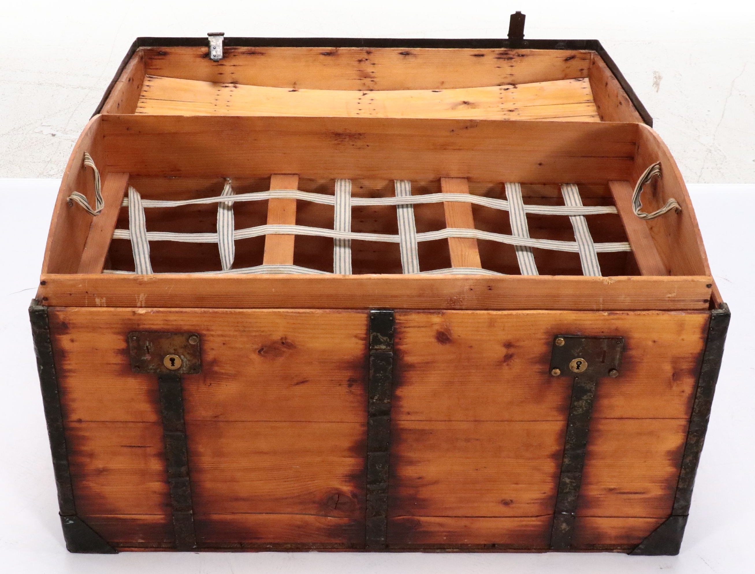 Victorian Wooden Iron Bound Dome Top Trunk,19th Century