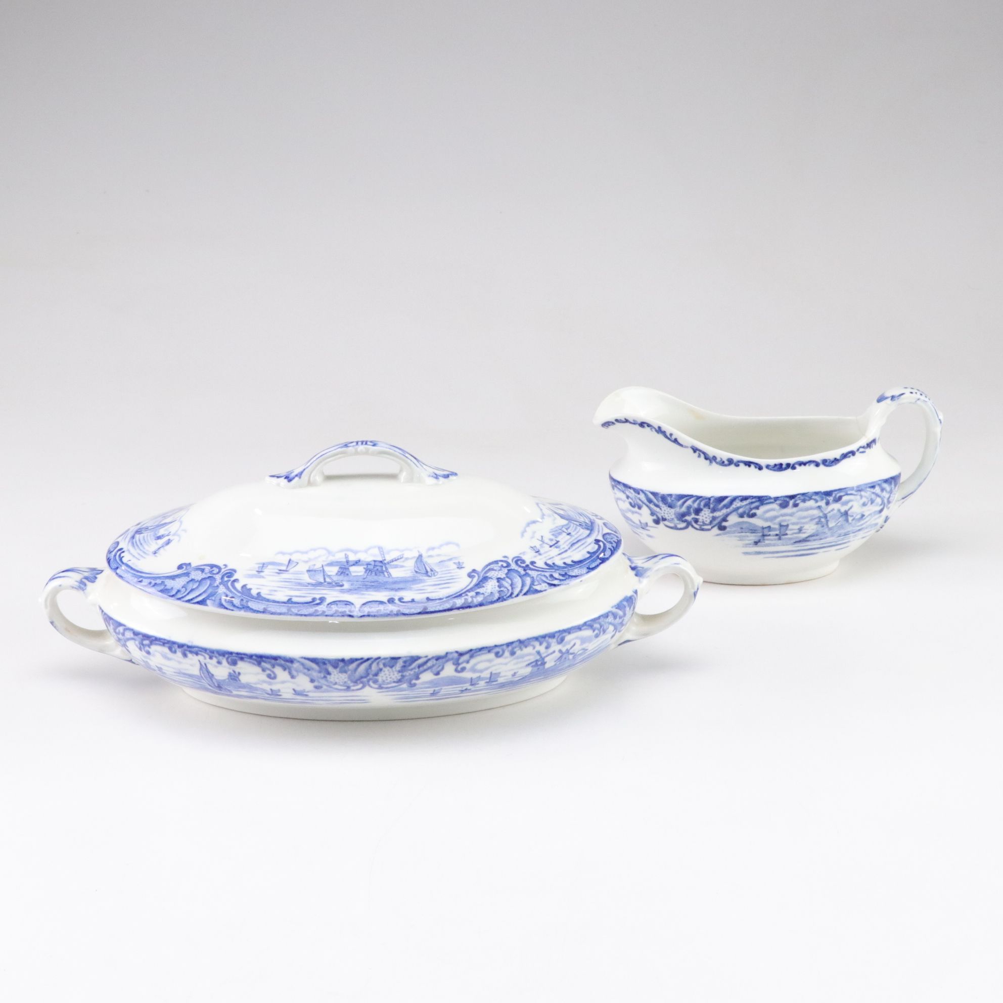 Wedgwood "Hague" Porcelain Covered Vegetable Dish and Gravy Boat
