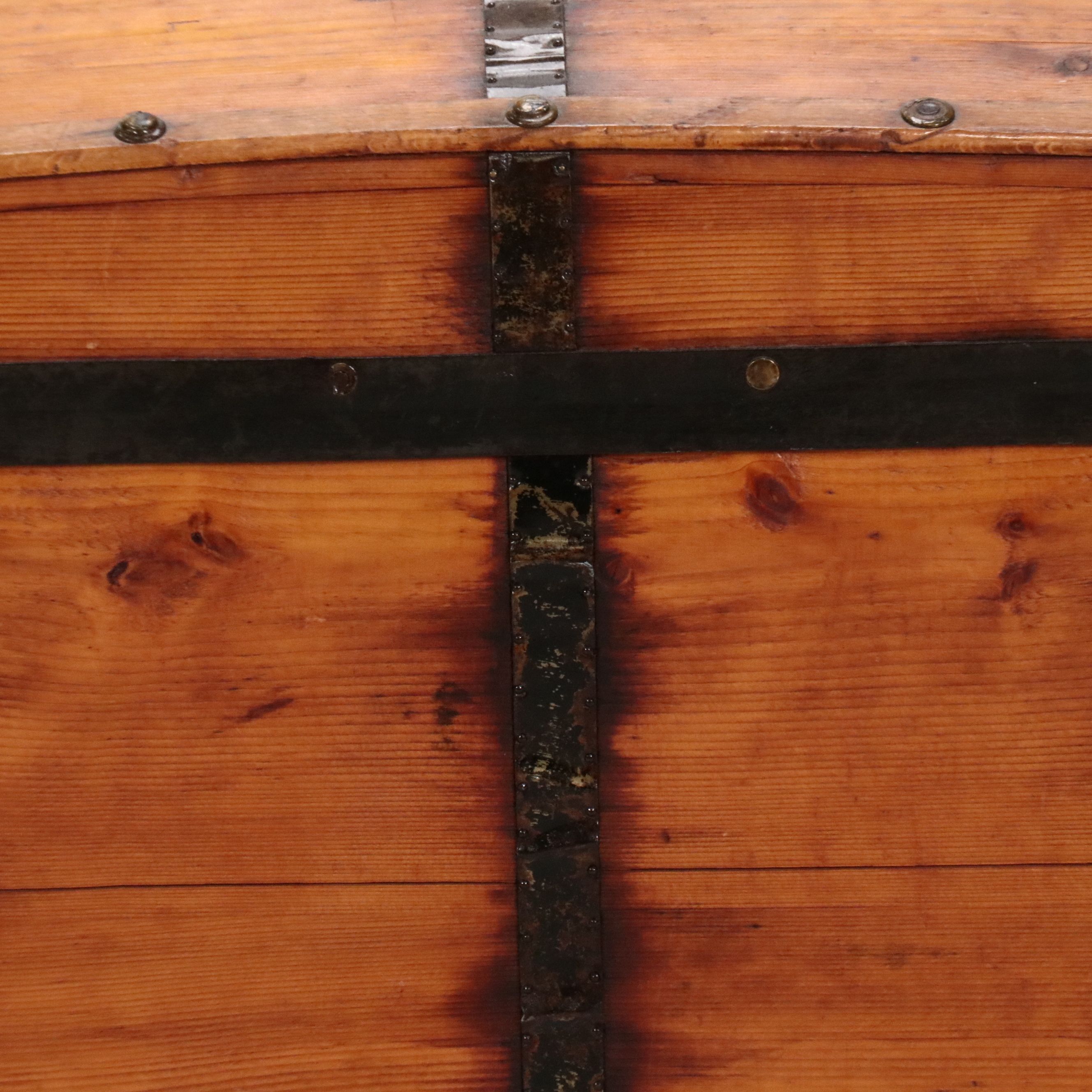 Victorian Wooden Iron Bound Dome Top Trunk,19th Century
