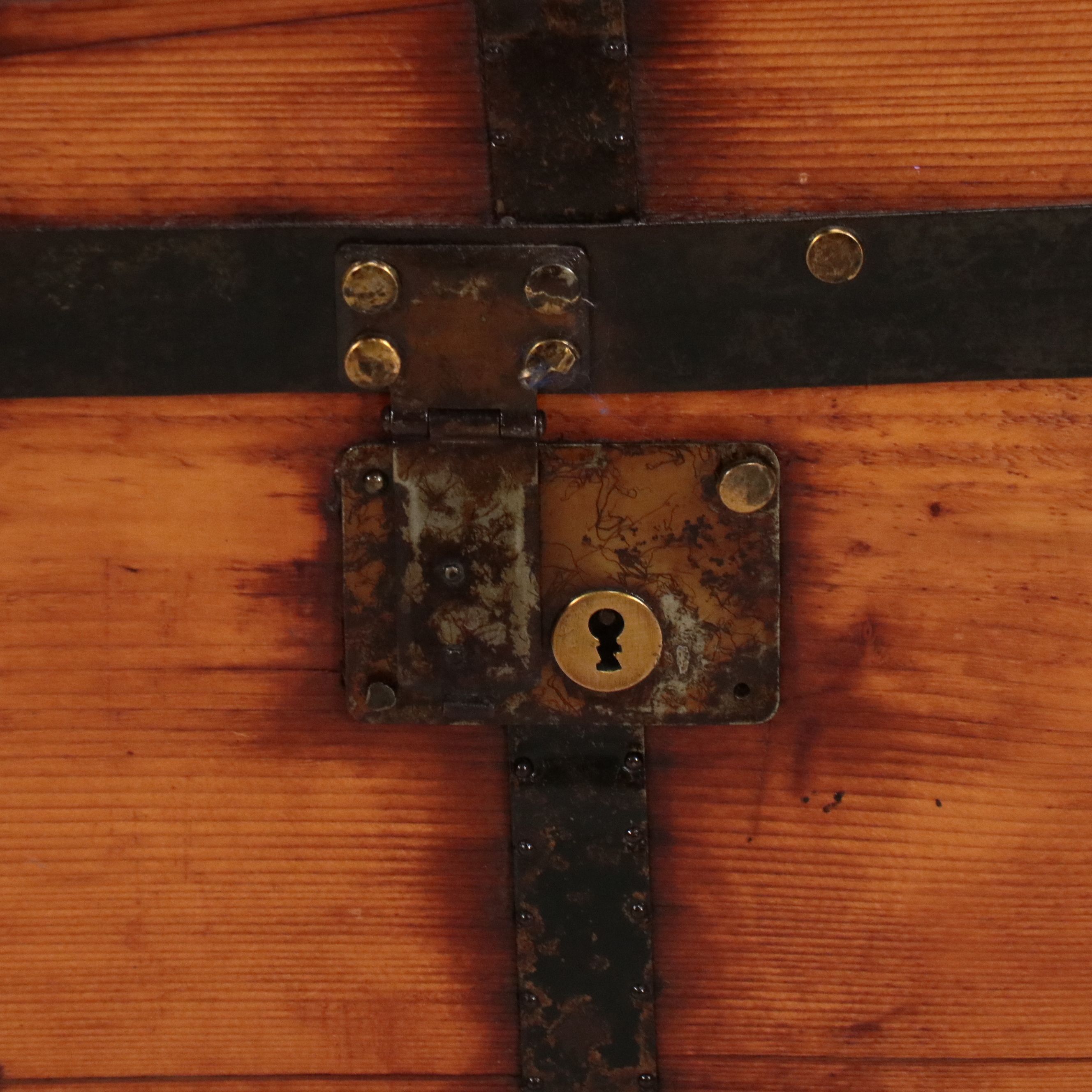 Victorian Wooden Iron Bound Dome Top Trunk,19th Century