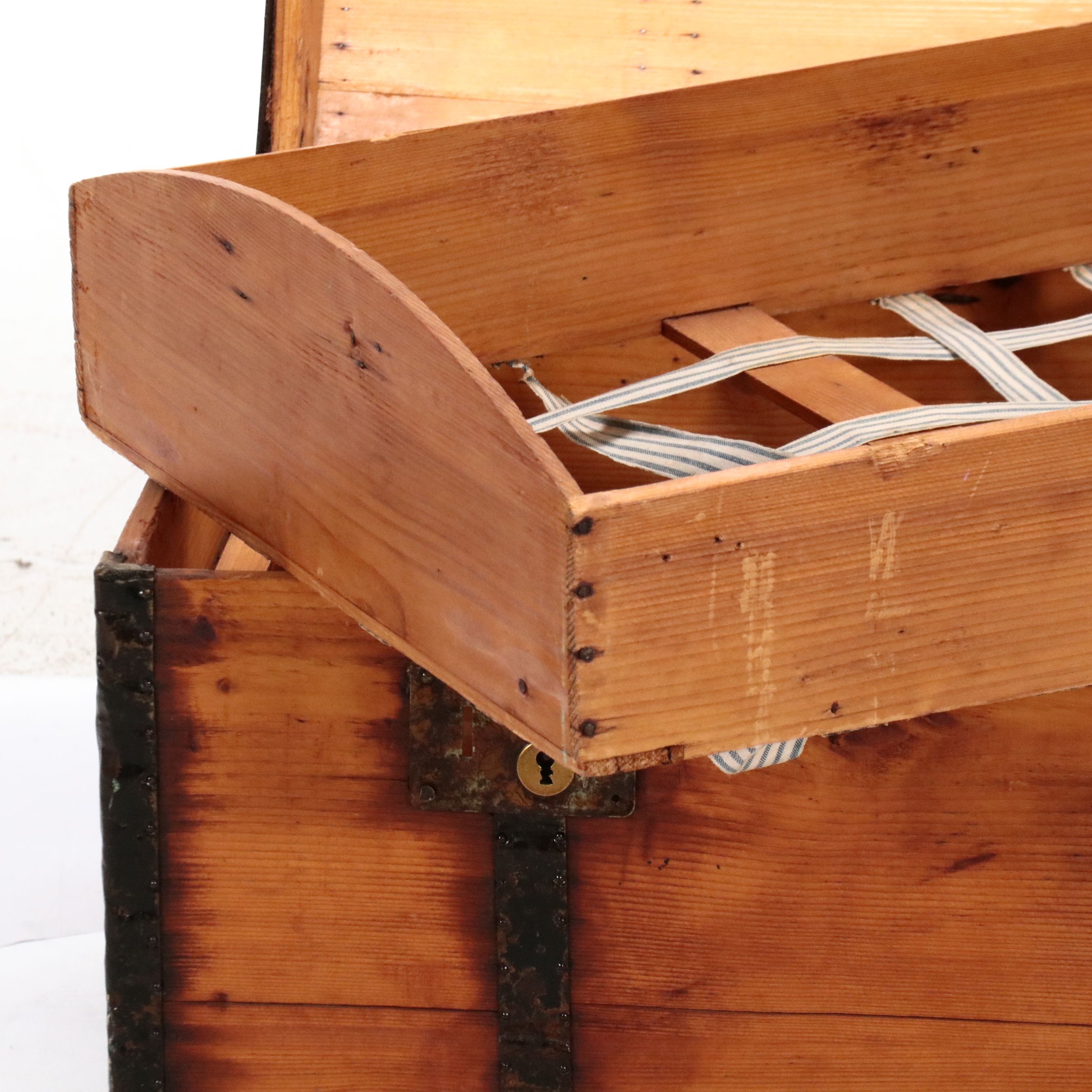 Victorian Wooden Iron Bound Dome Top Trunk,19th Century