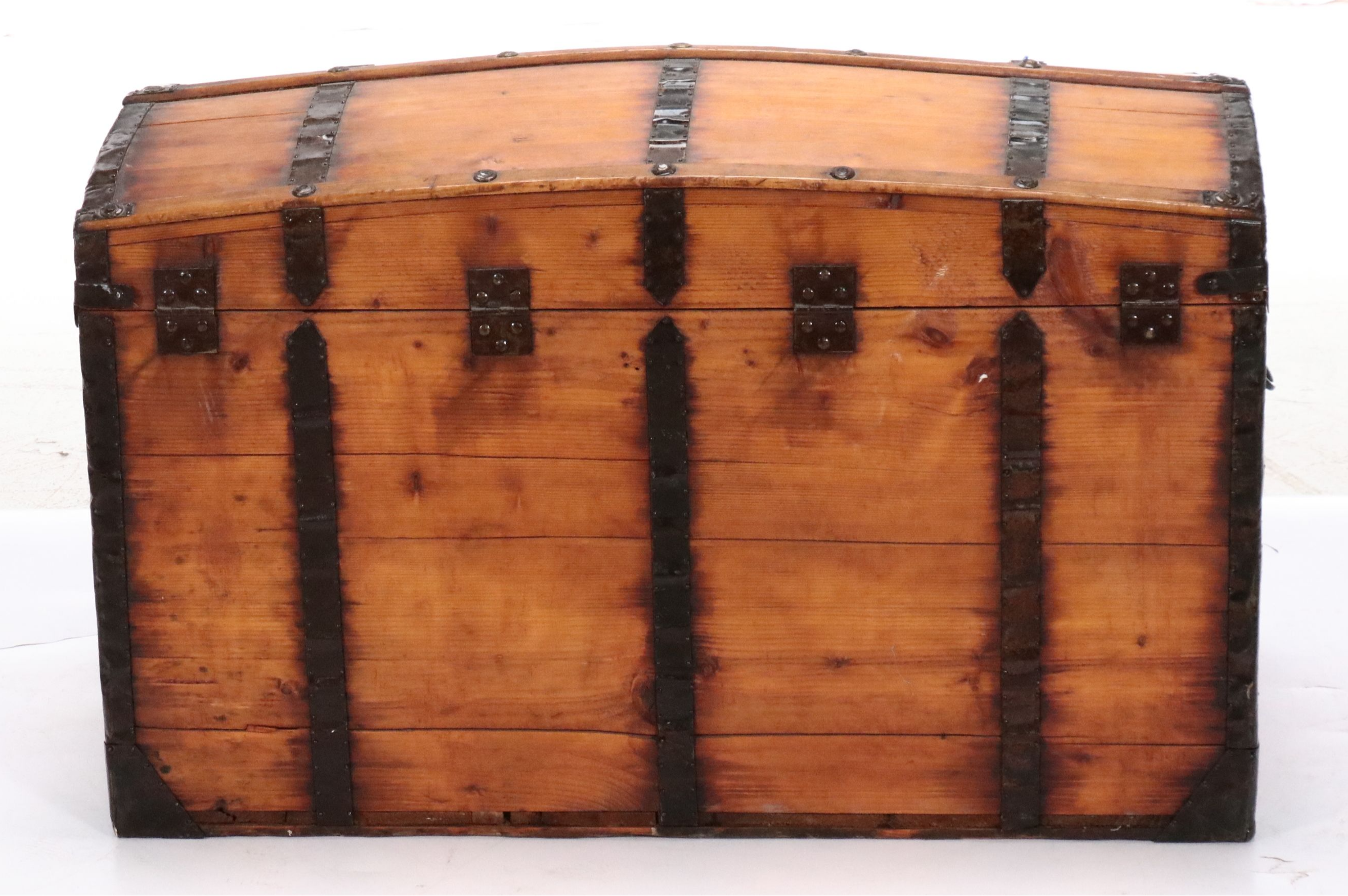 Victorian Wooden Iron Bound Dome Top Trunk,19th Century