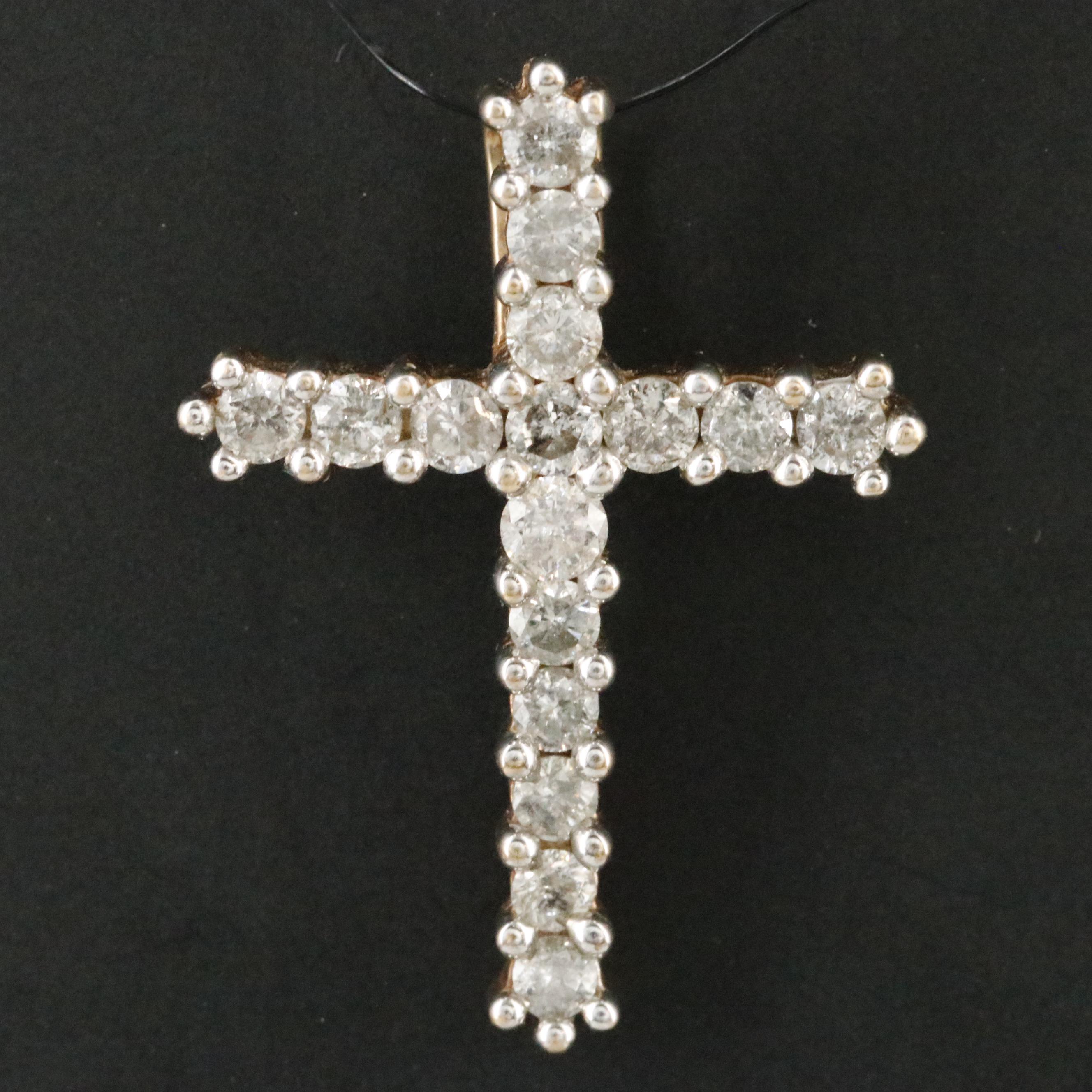10K 1.00 CTW Diamond Cross Pendant