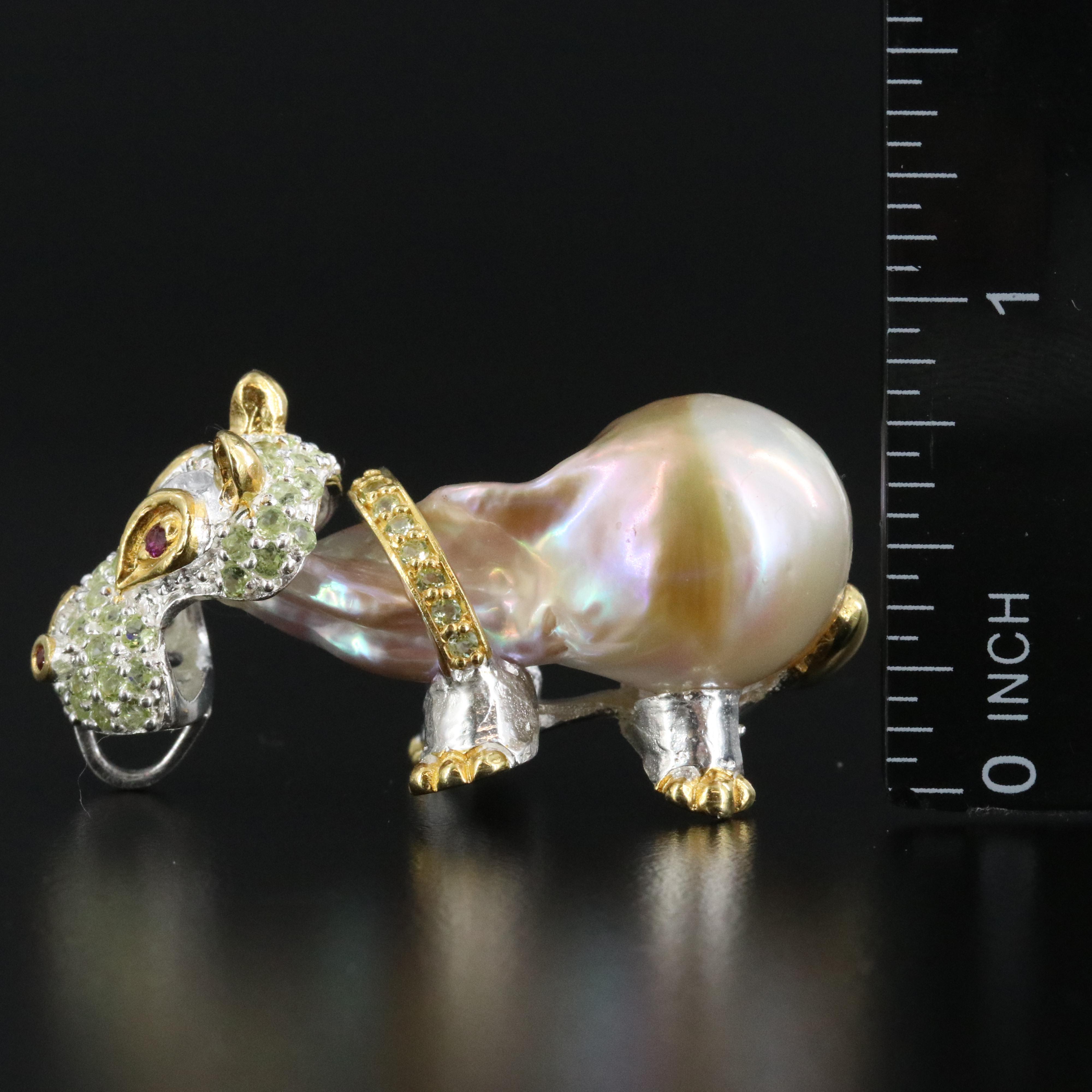 Sterling Pearl, Citrine and Garnet Hippo Pendant