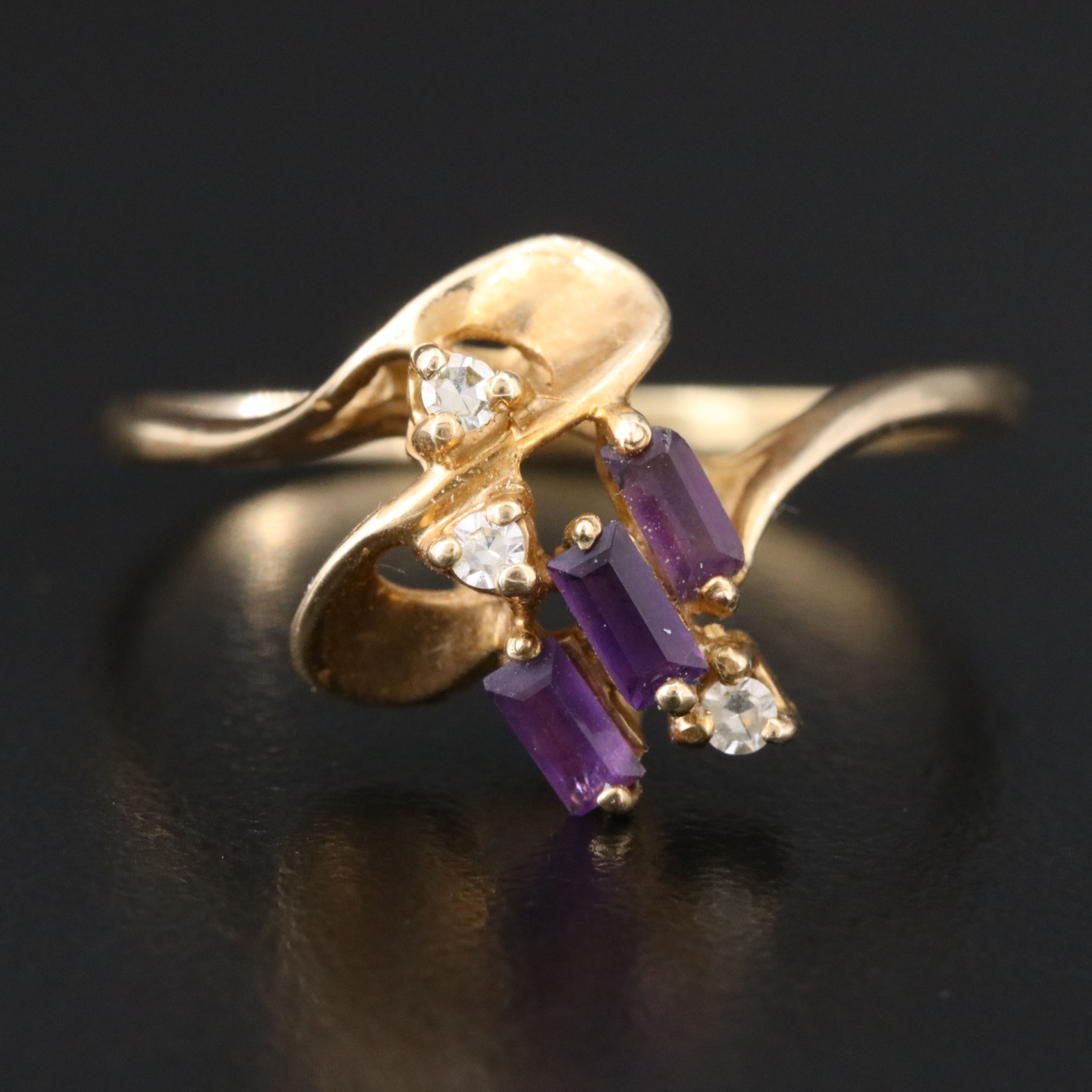 Vintage 10K Amethyst and Diamond Whiplash Ring