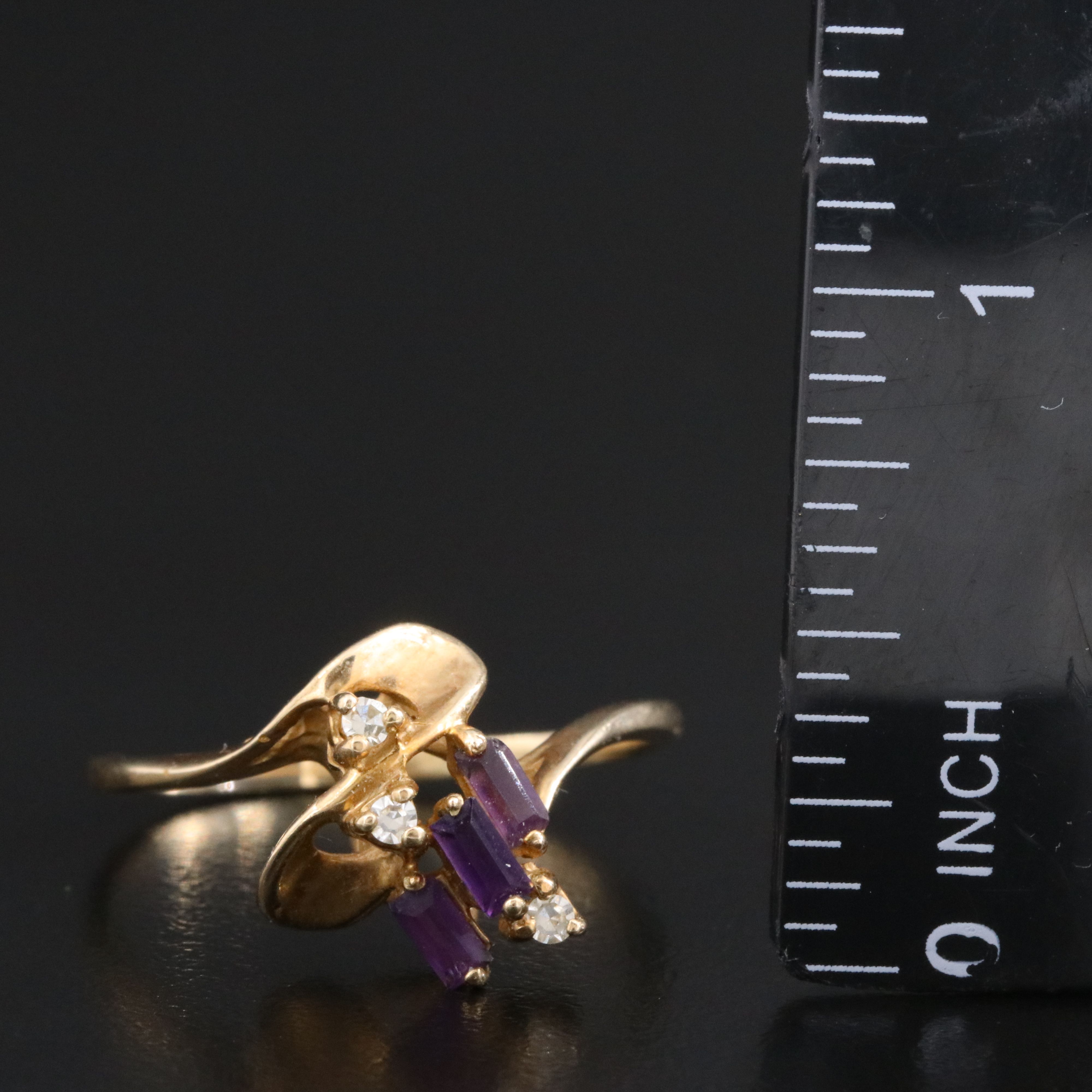 Vintage 10K Amethyst and Diamond Whiplash Ring