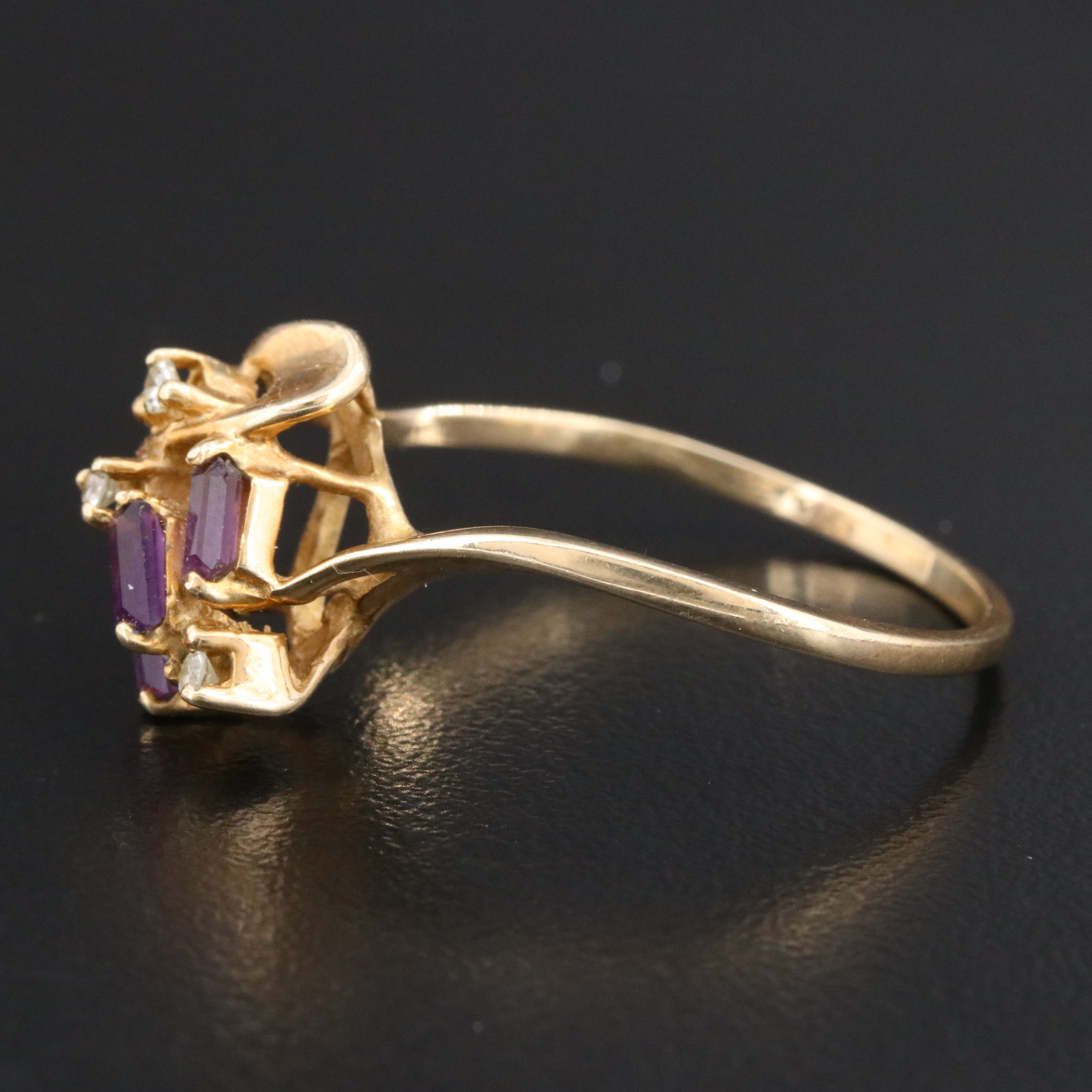 Vintage 10K Amethyst and Diamond Whiplash Ring
