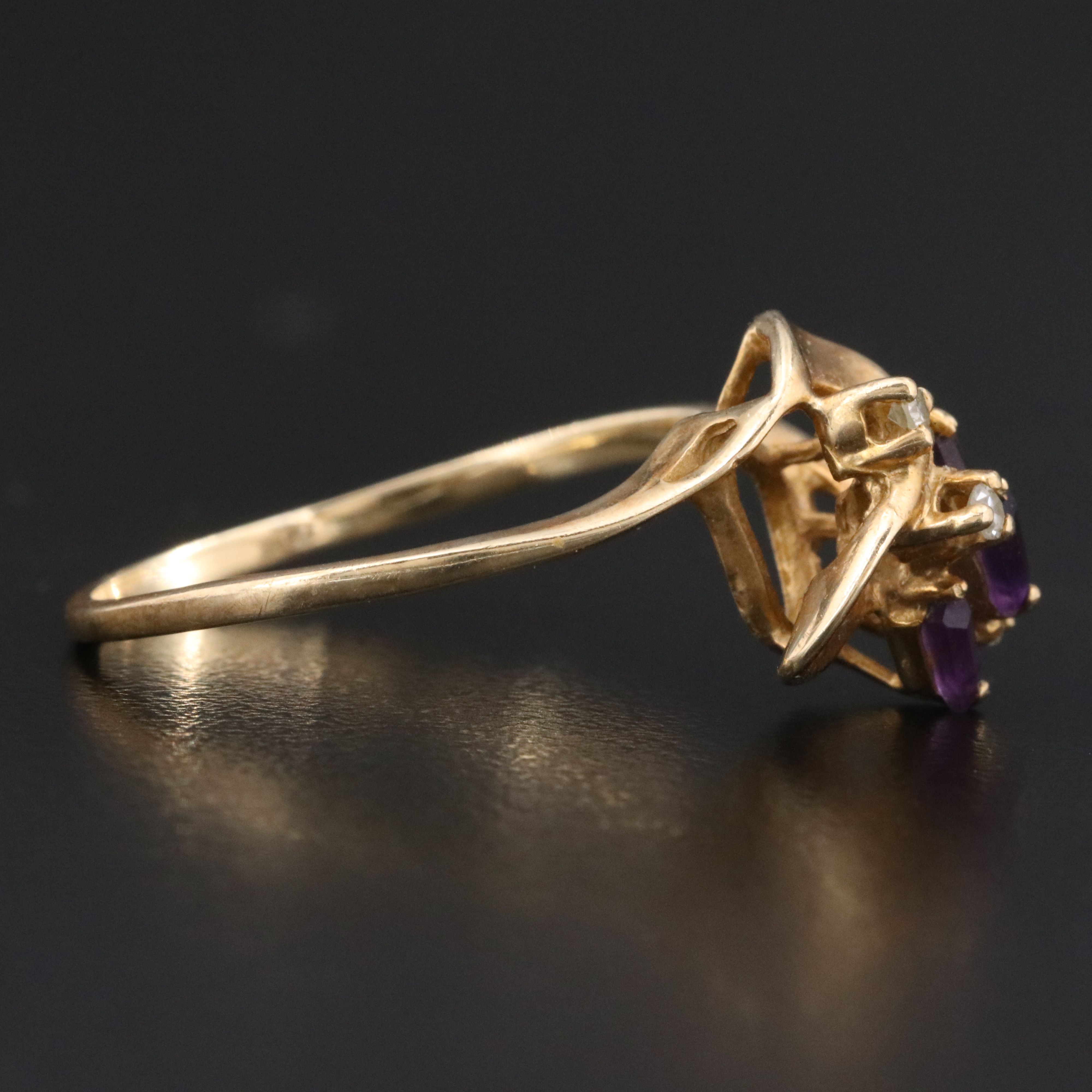 Vintage 10K Amethyst and Diamond Whiplash Ring