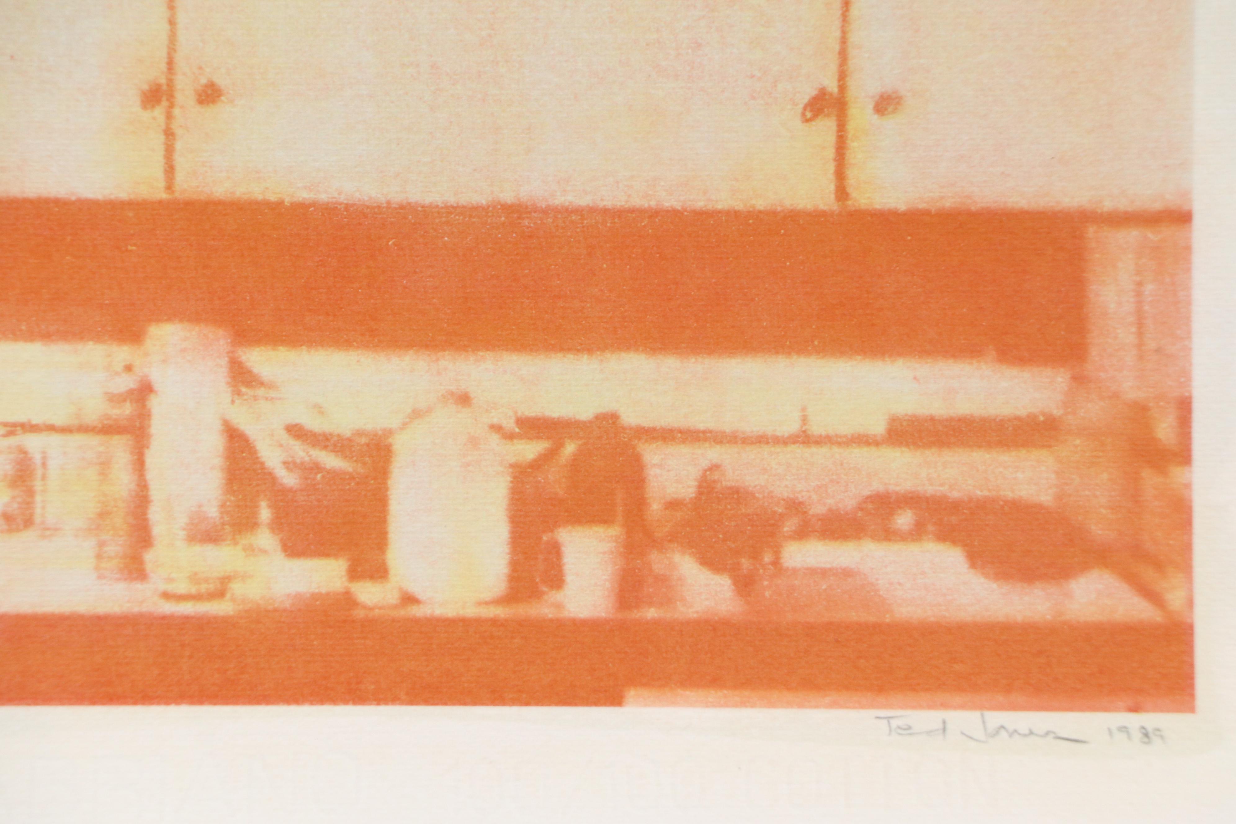 Ted Jones Gum Bichromatic Print of Figure Laying on Kitchen Cabinets, 1989