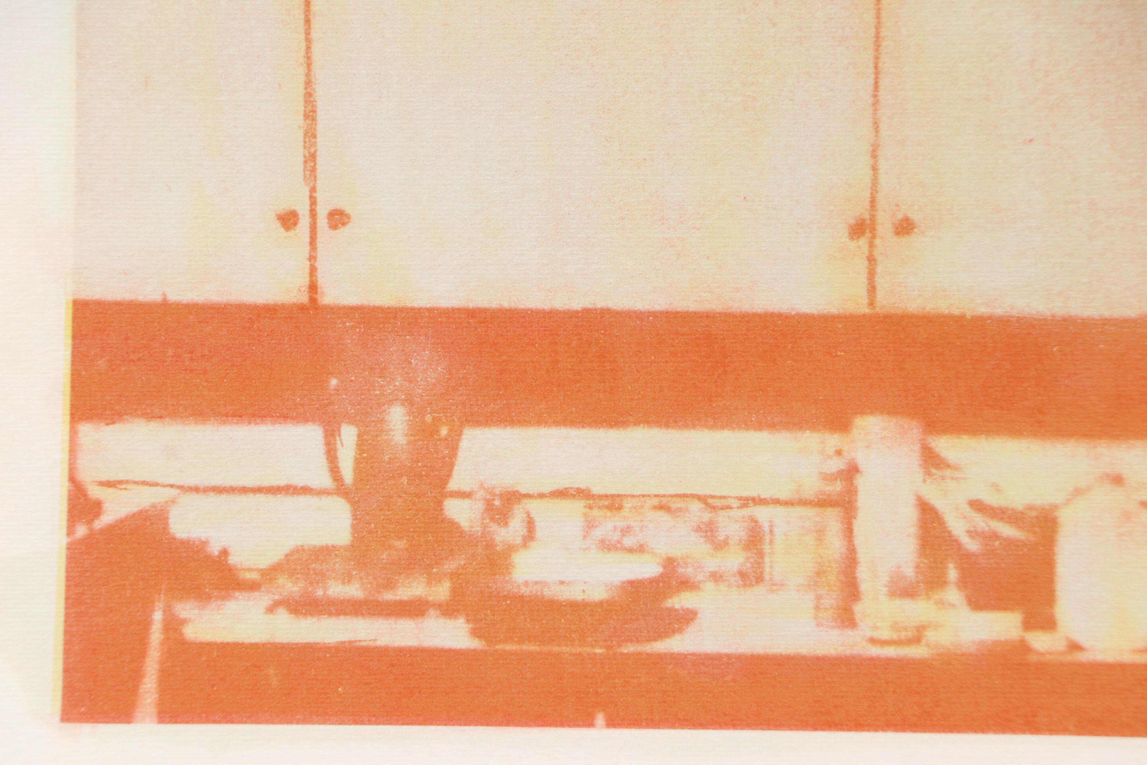 Ted Jones Gum Bichromatic Print of Figure Laying on Kitchen Cabinets, 1989