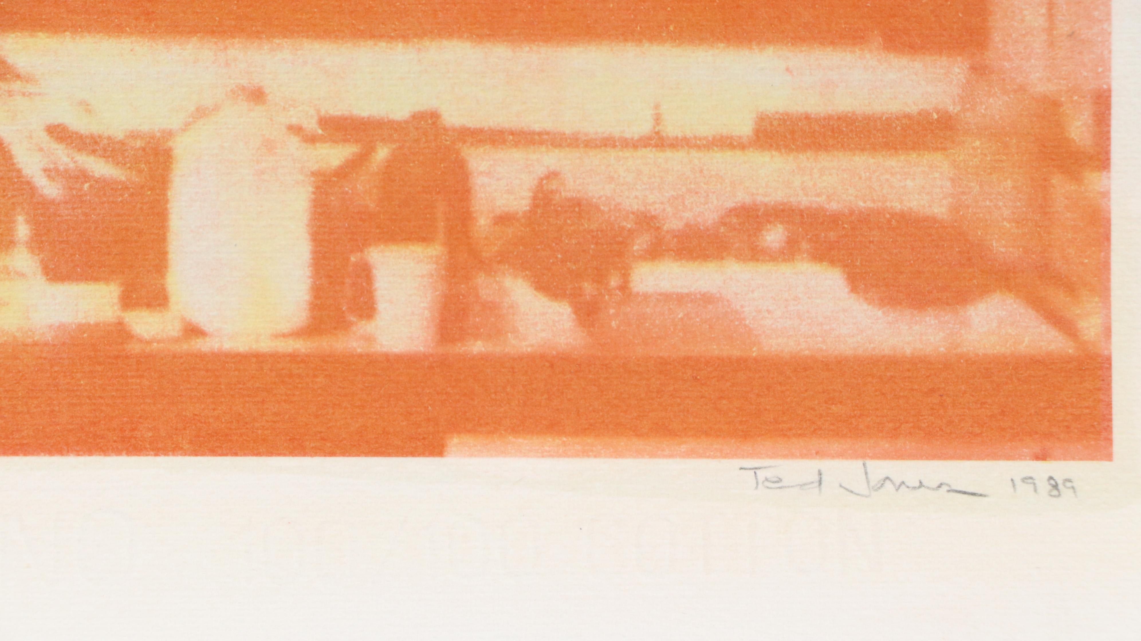 Ted Jones Gum Bichromatic Print of Figure Laying on Kitchen Cabinets, 1989