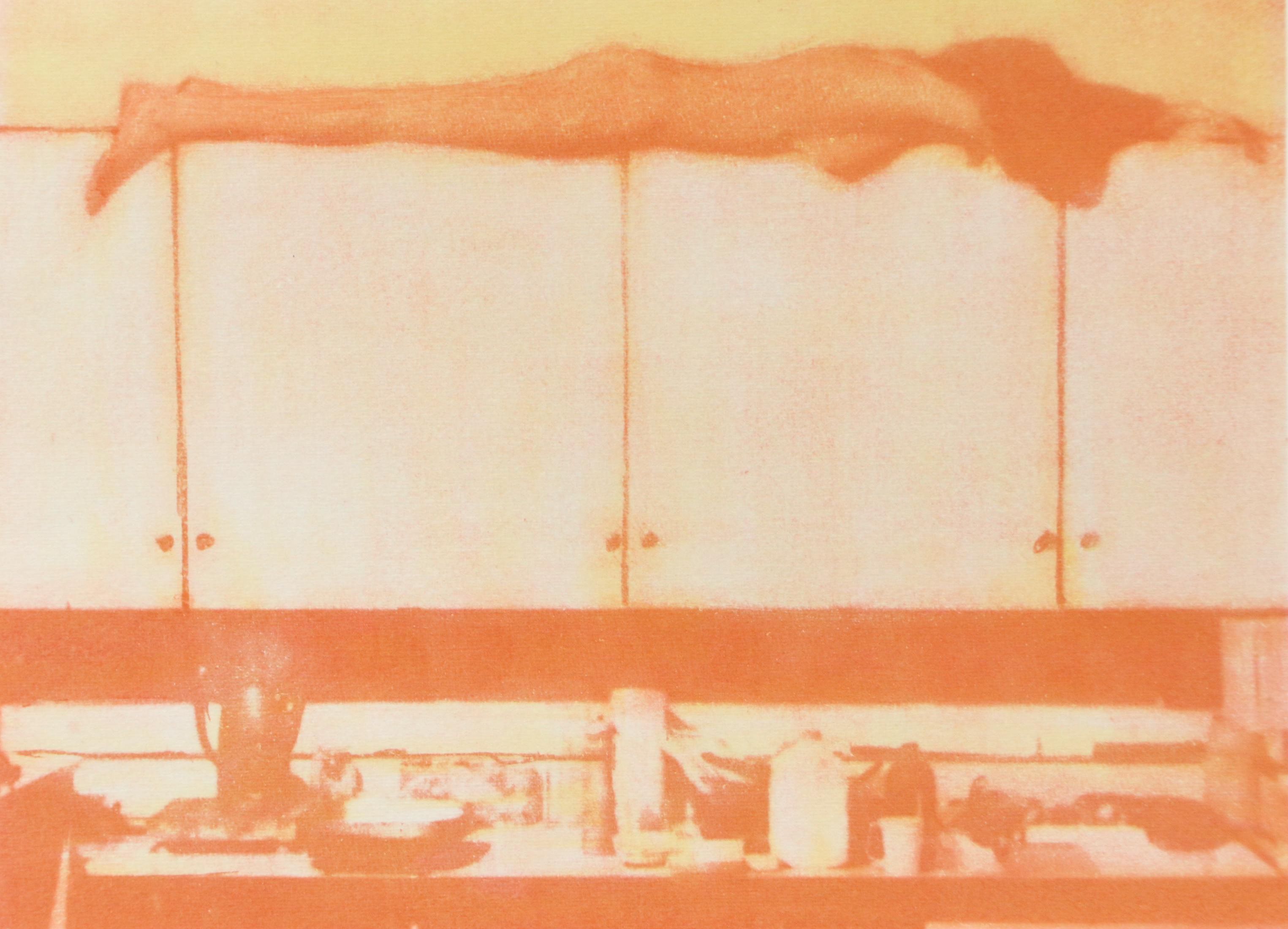 Ted Jones Gum Bichromatic Print of Figure Laying on Kitchen Cabinets, 1989