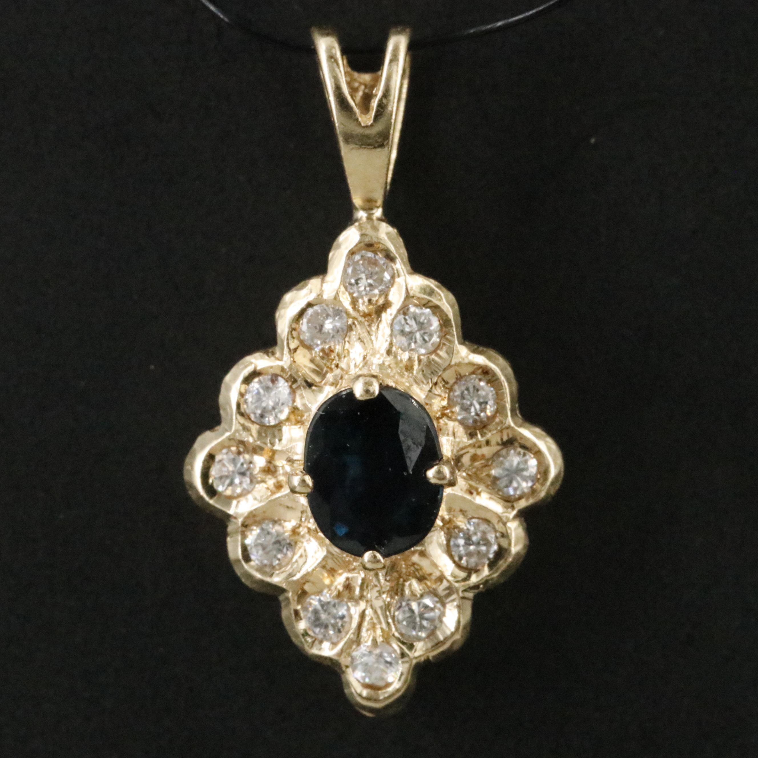 14K Sapphire and Diamond Halo Pendant