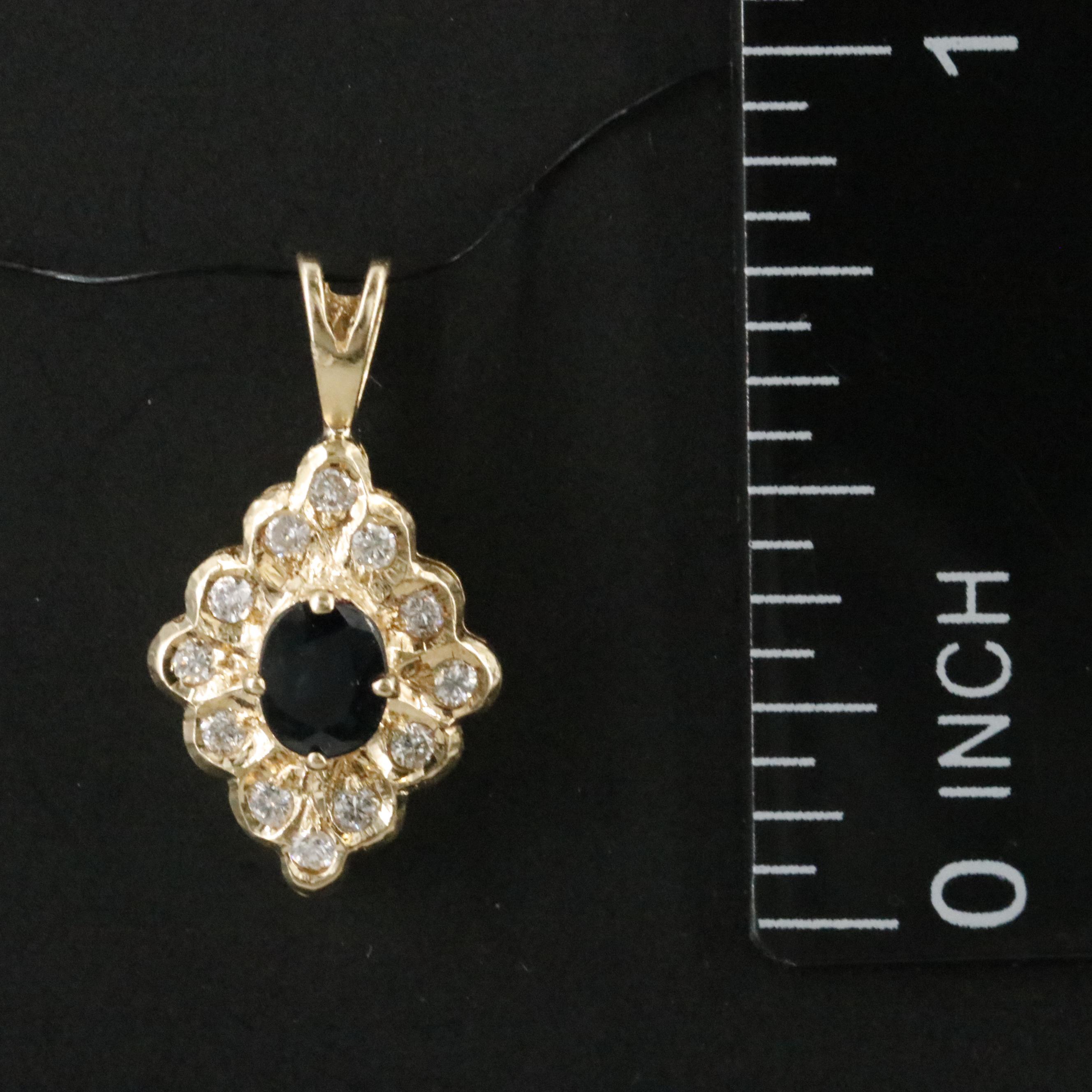 14K Sapphire and Diamond Halo Pendant