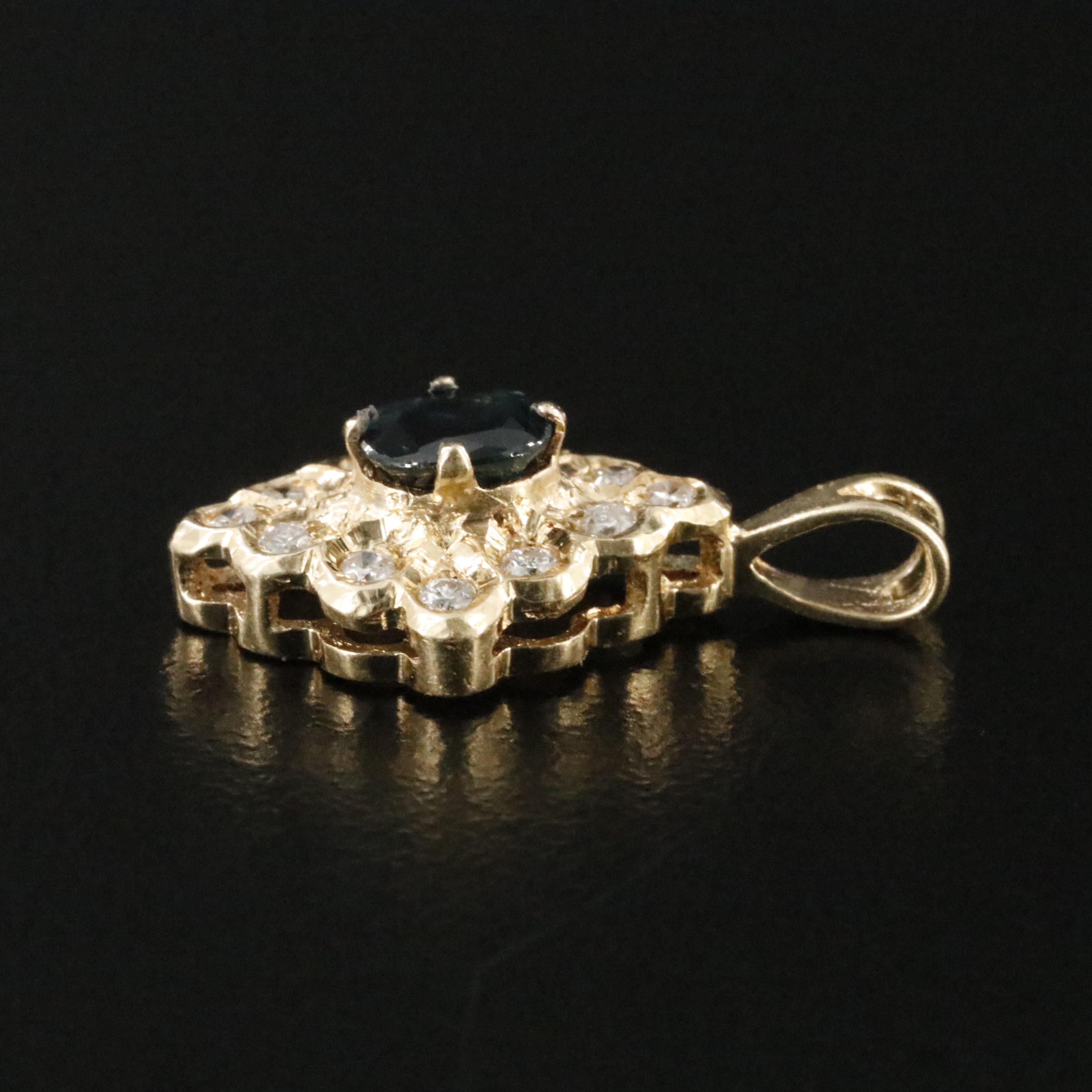14K Sapphire and Diamond Halo Pendant