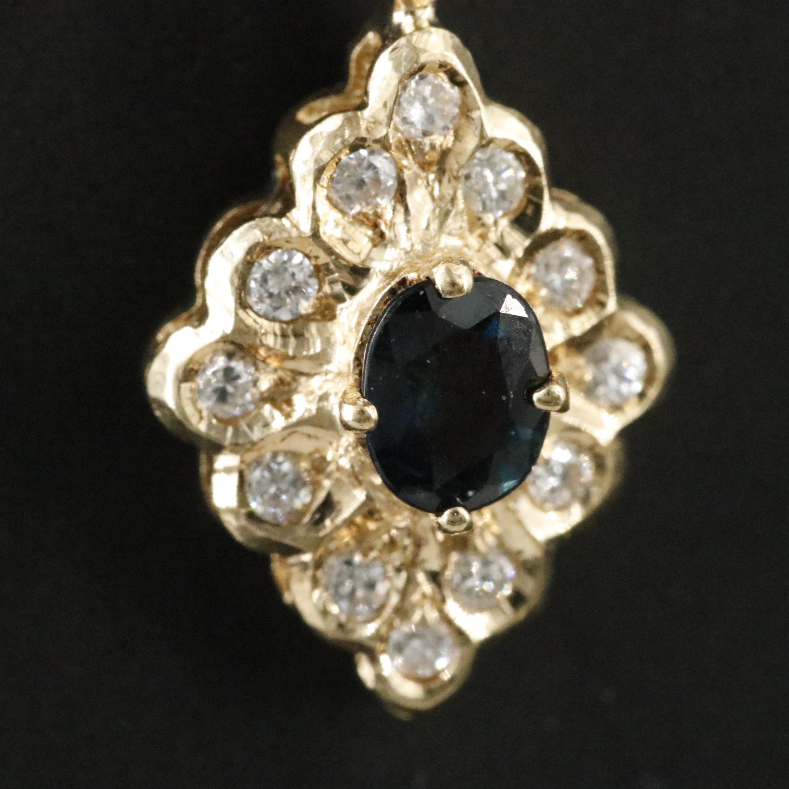 14K Sapphire and Diamond Halo Pendant