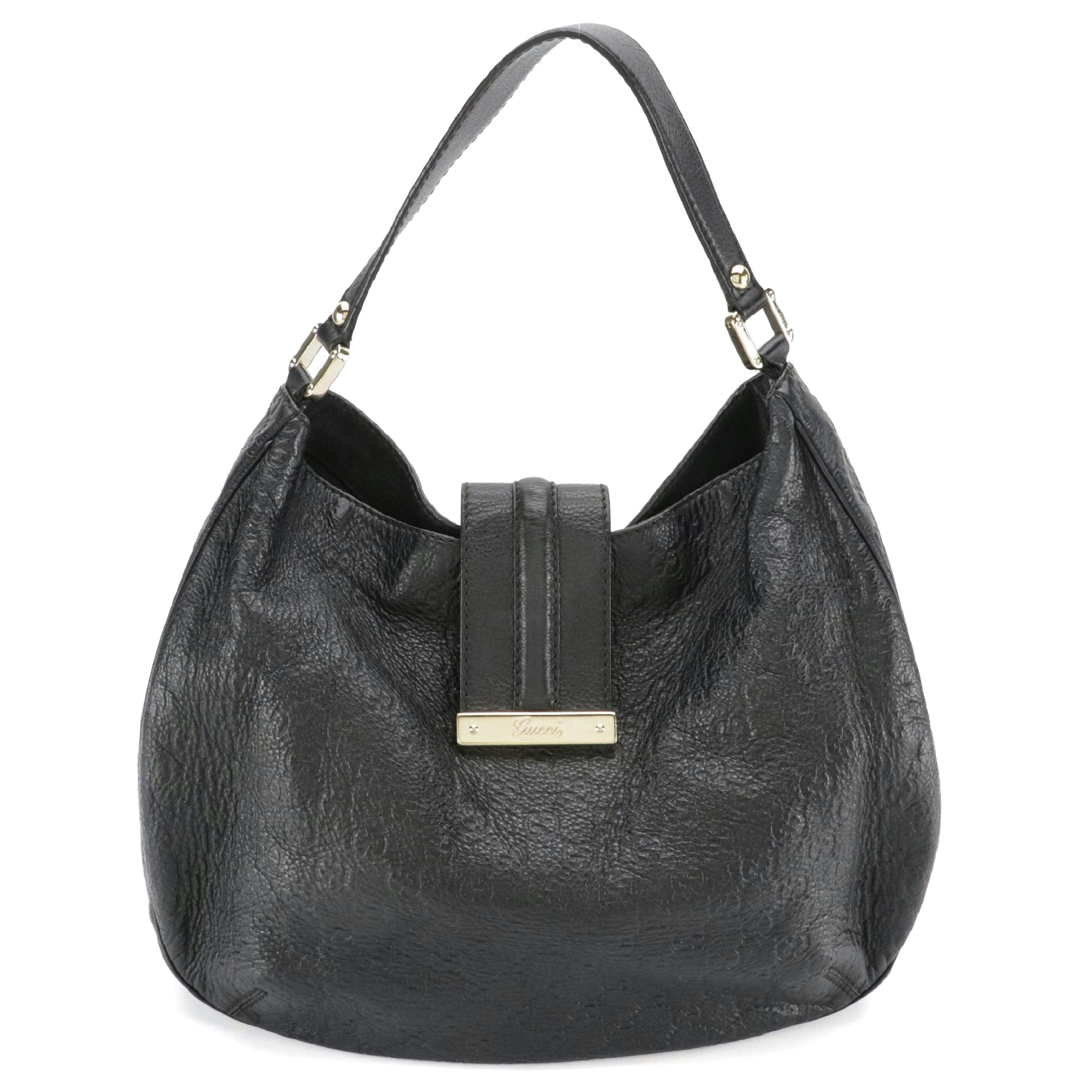 Gucci Black Guccissima Grain Leather New Ladies Web Hobo Bag