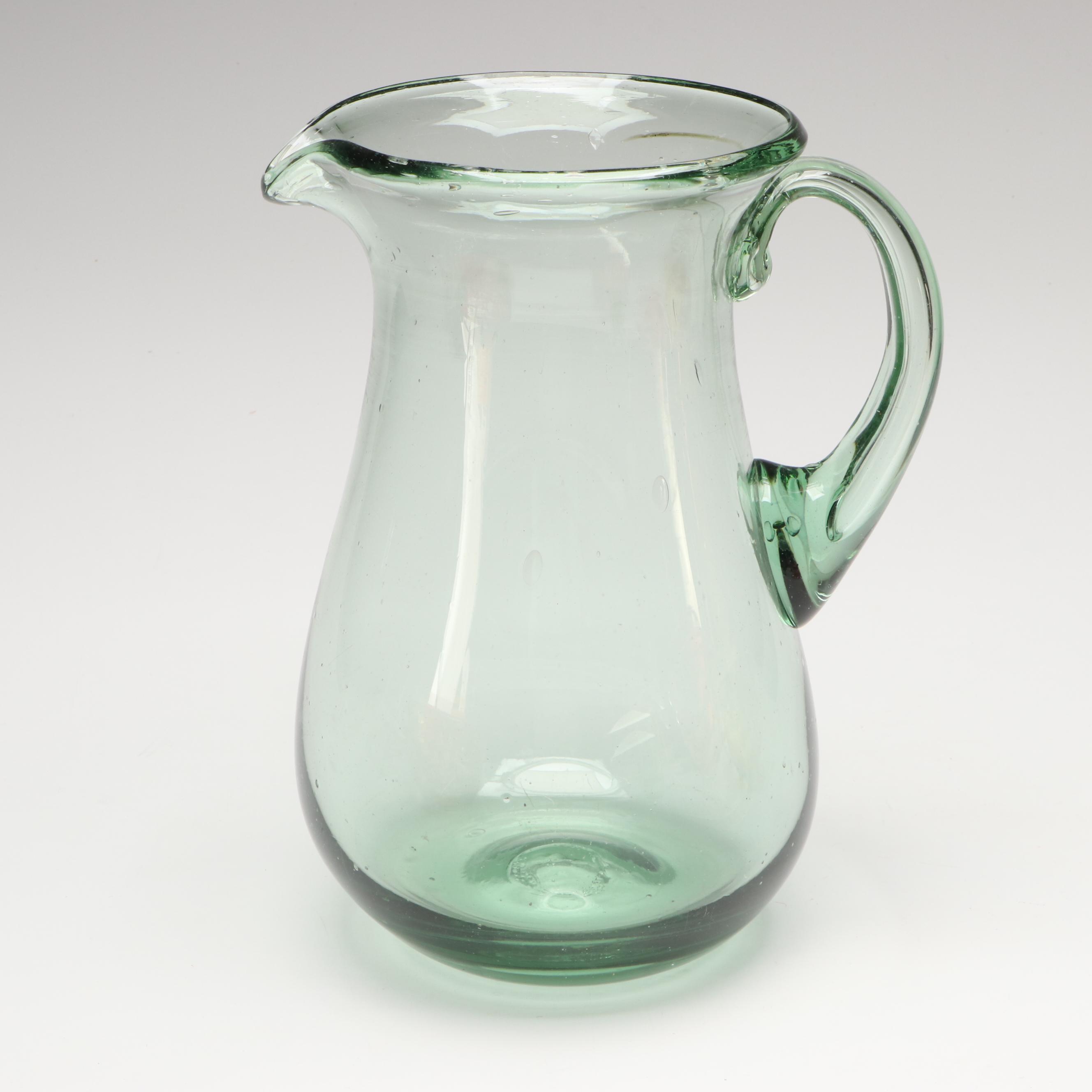 Bohemian Style Ruby Cut to Clear Bowl with Blown Glass Pitcher and Vases