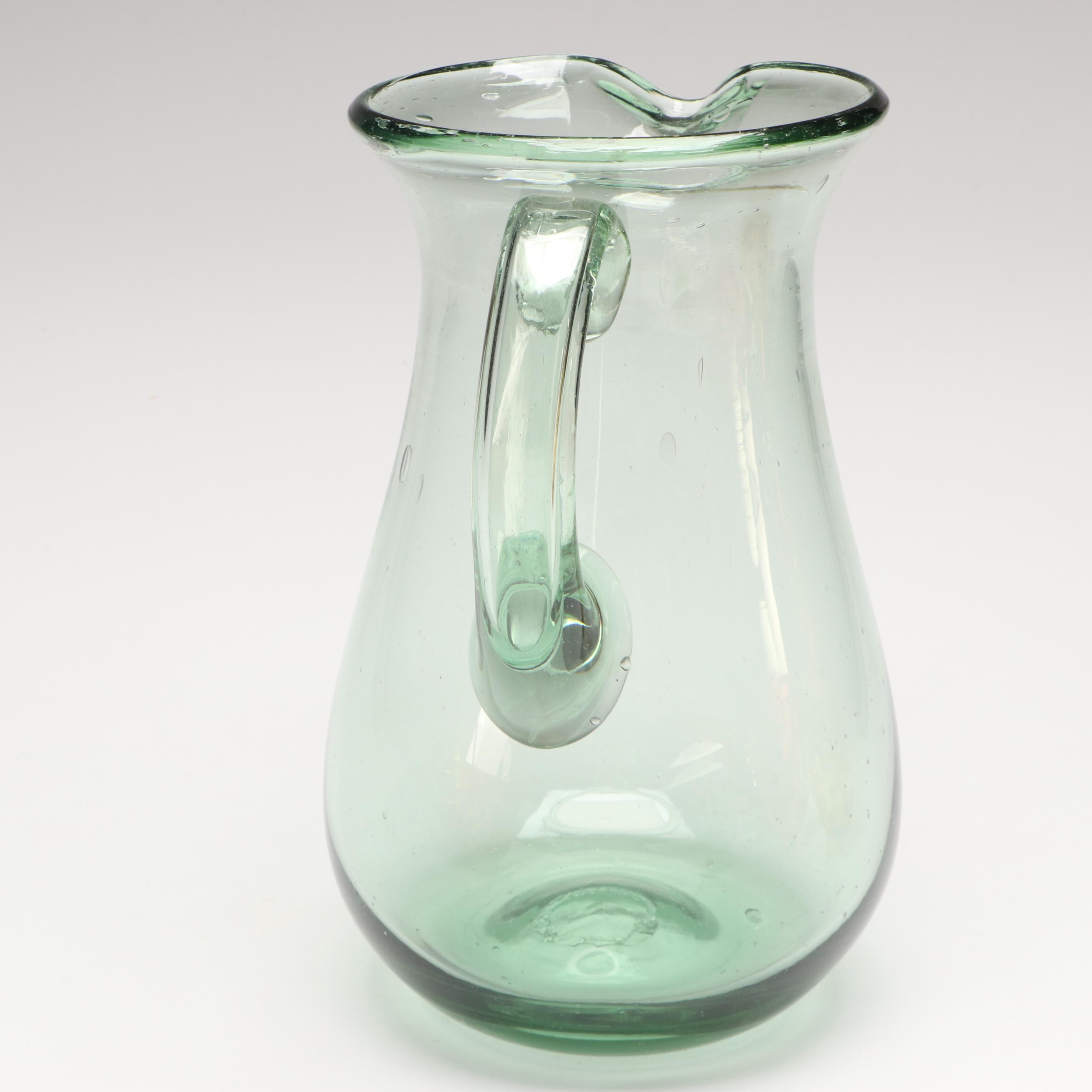 Bohemian Style Ruby Cut to Clear Bowl with Blown Glass Pitcher and Vases