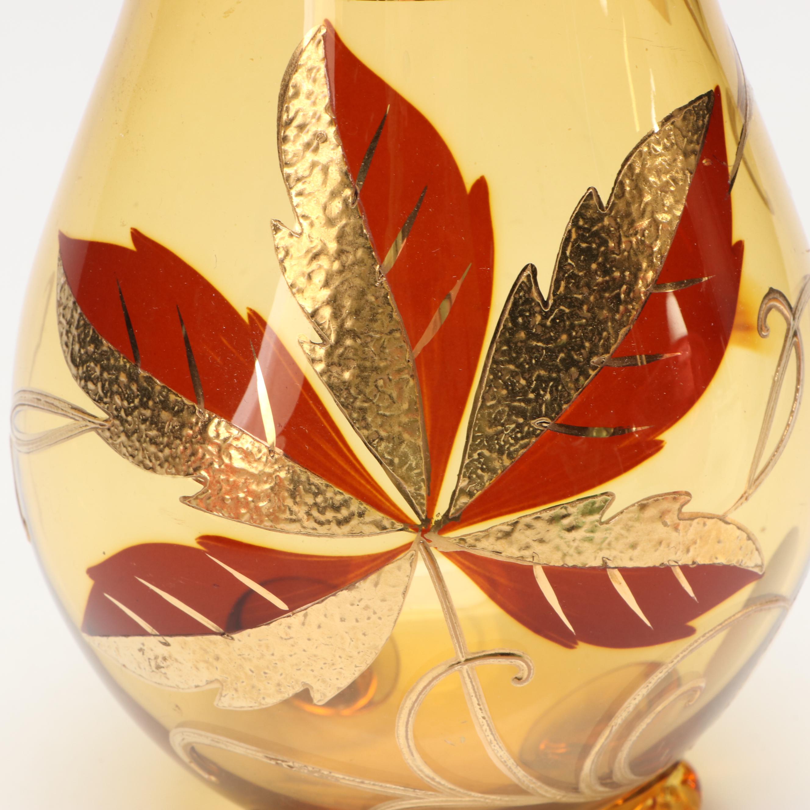 Bohemian Style Ruby Cut to Clear Bowl with Blown Glass Pitcher and Vases