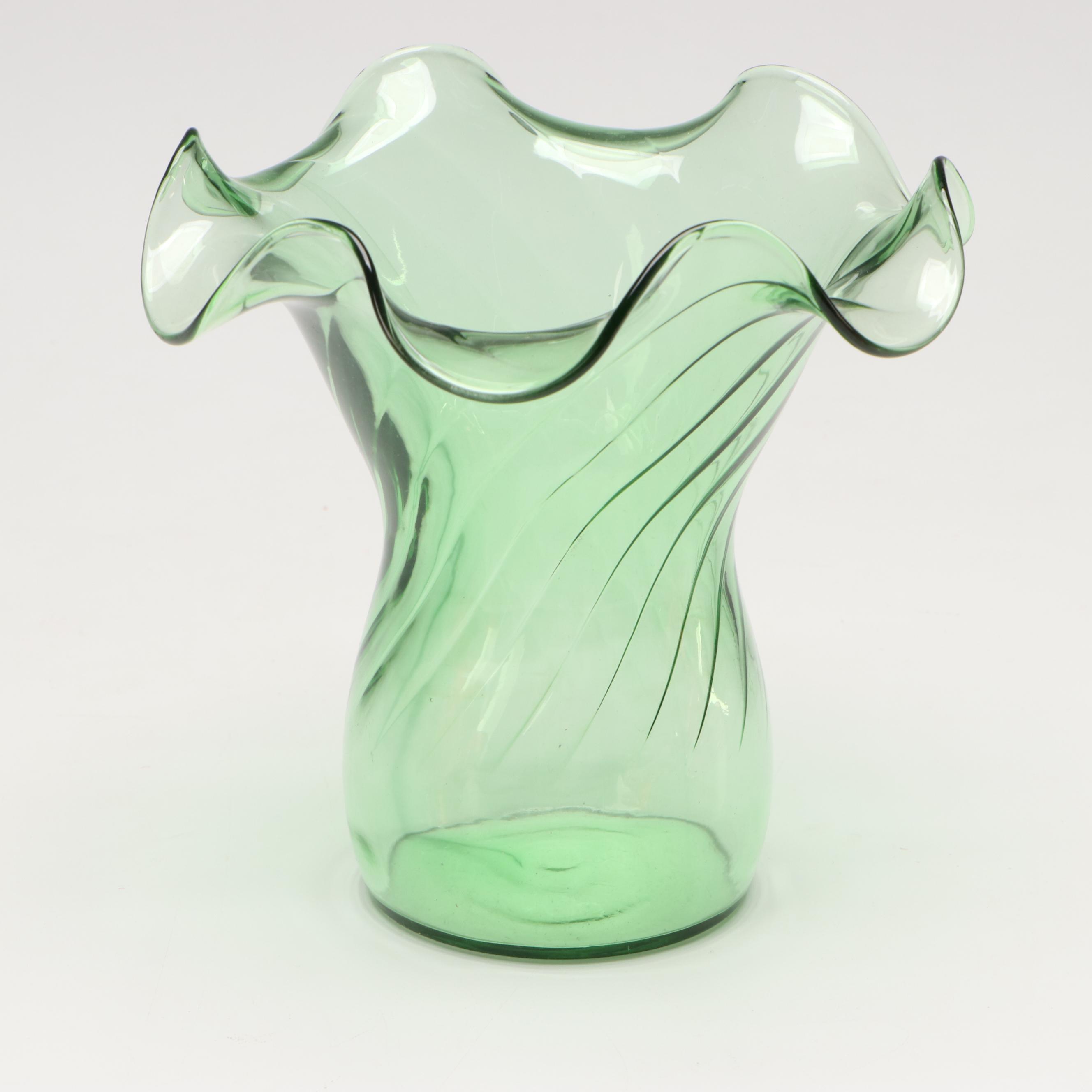 Bohemian Style Ruby Cut to Clear Bowl with Blown Glass Pitcher and Vases