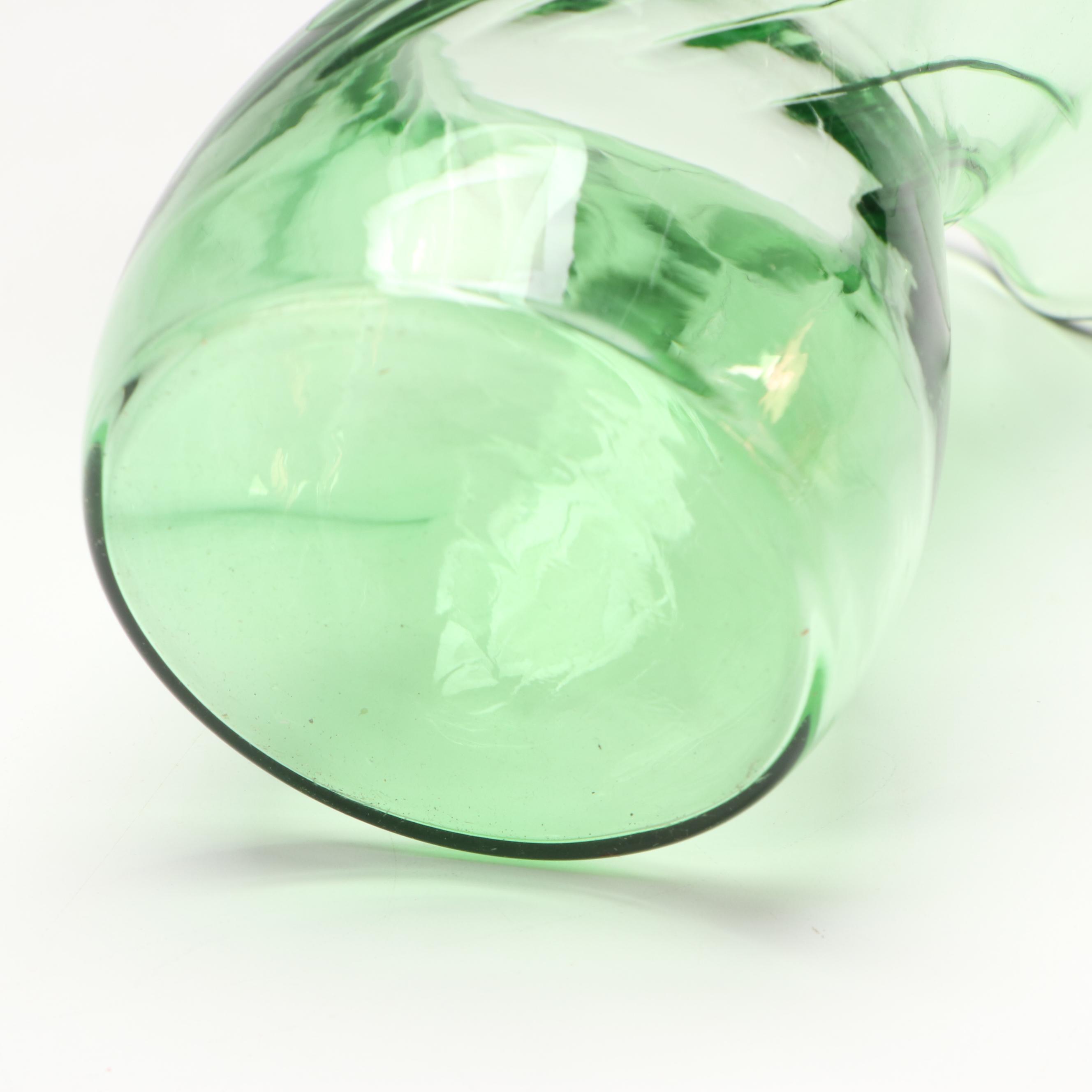 Bohemian Style Ruby Cut to Clear Bowl with Blown Glass Pitcher and Vases