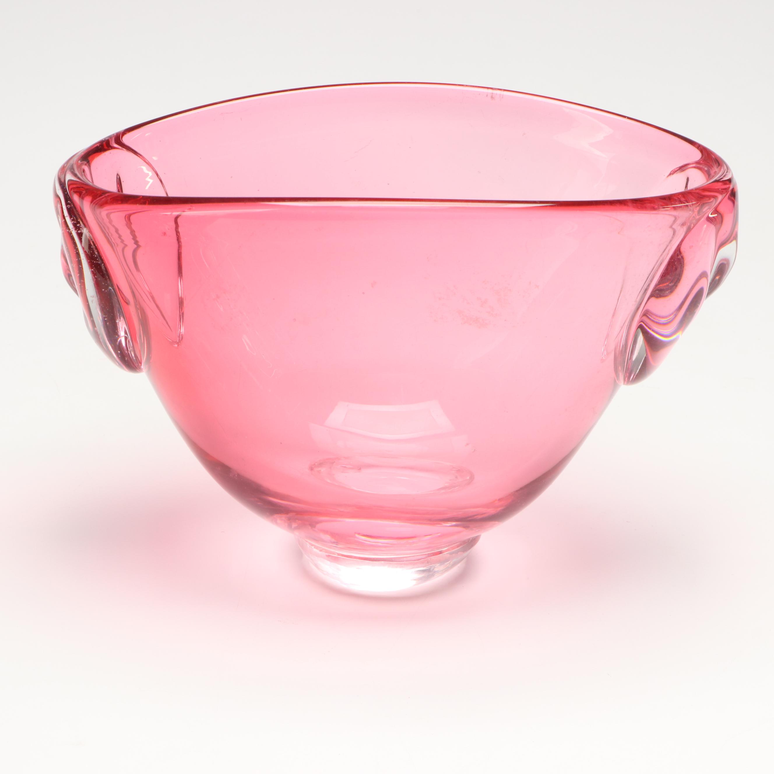 Bohemian Style Ruby Cut to Clear Bowl with Blown Glass Pitcher and Vases