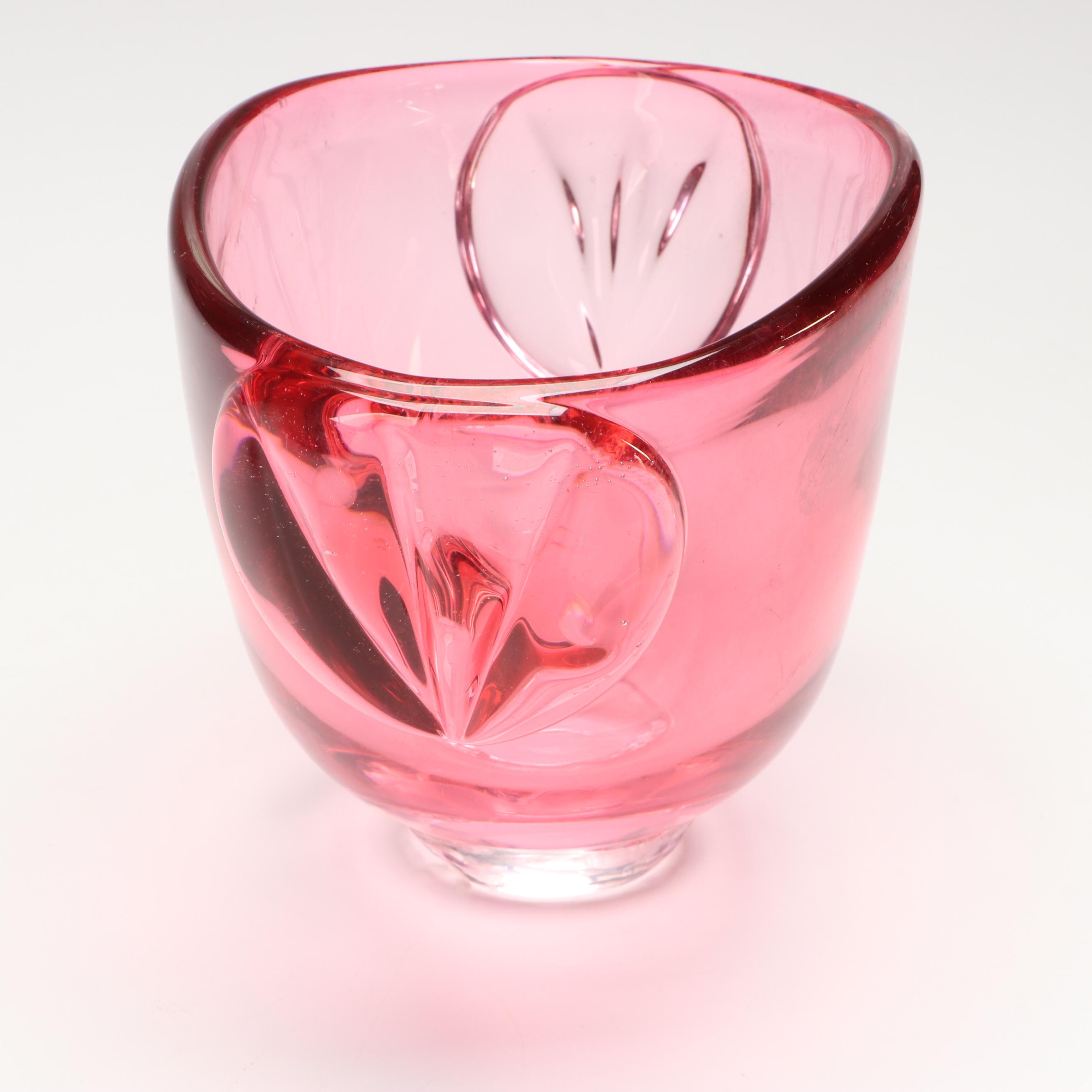 Bohemian Style Ruby Cut to Clear Bowl with Blown Glass Pitcher and Vases