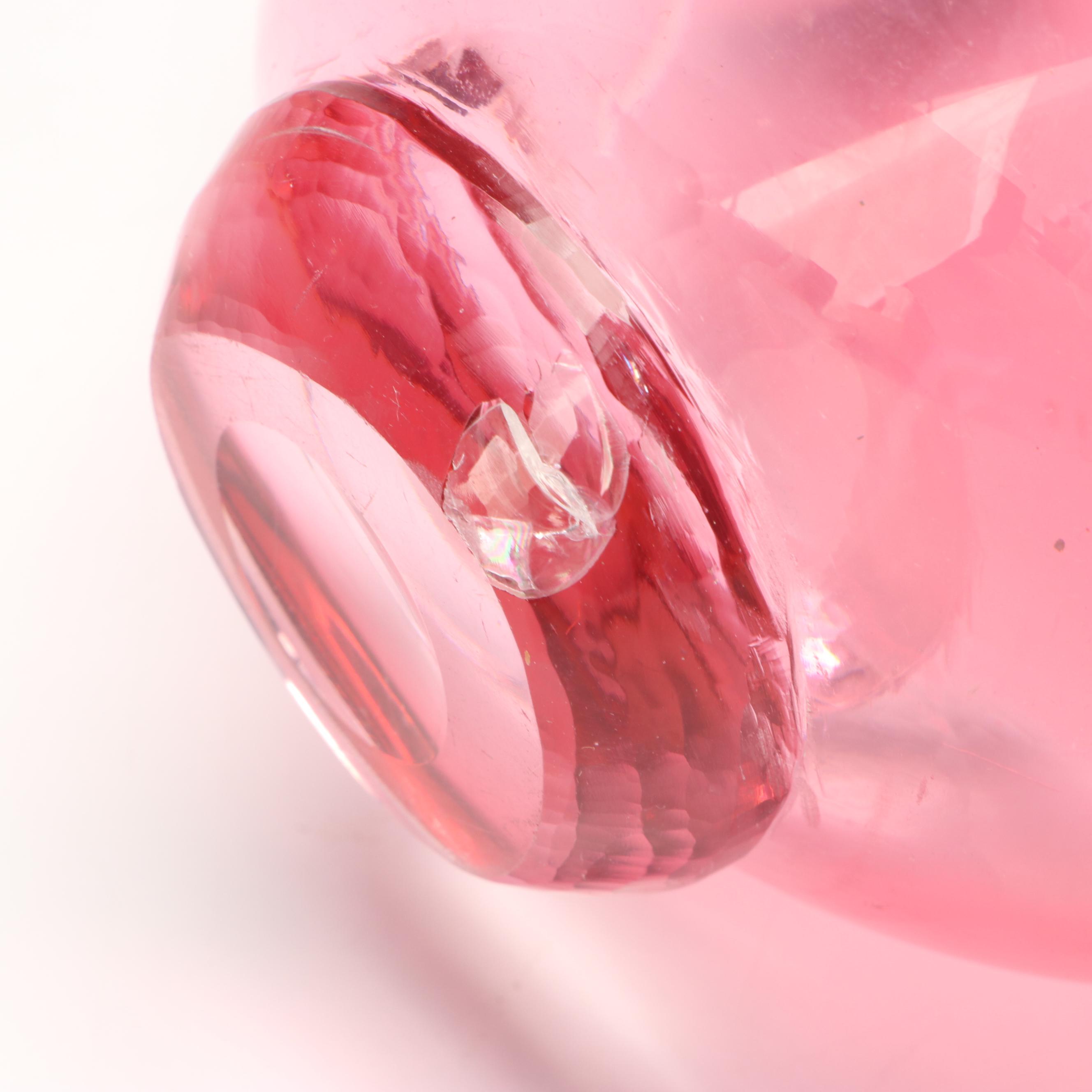 Bohemian Style Ruby Cut to Clear Bowl with Blown Glass Pitcher and Vases