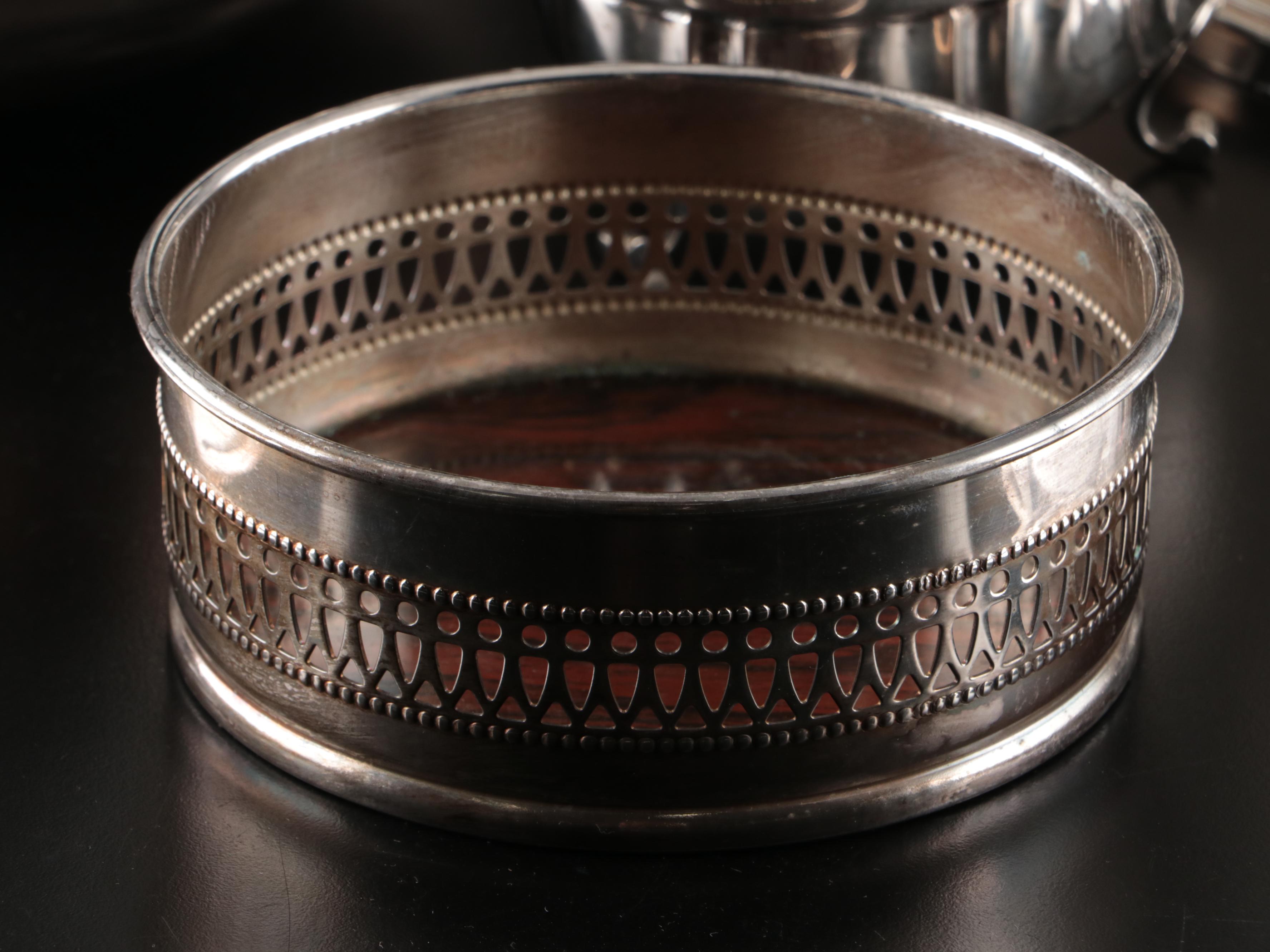 800 Silver Sugar Bowl, Etched Silver Plate Pitcher, and More Serveware