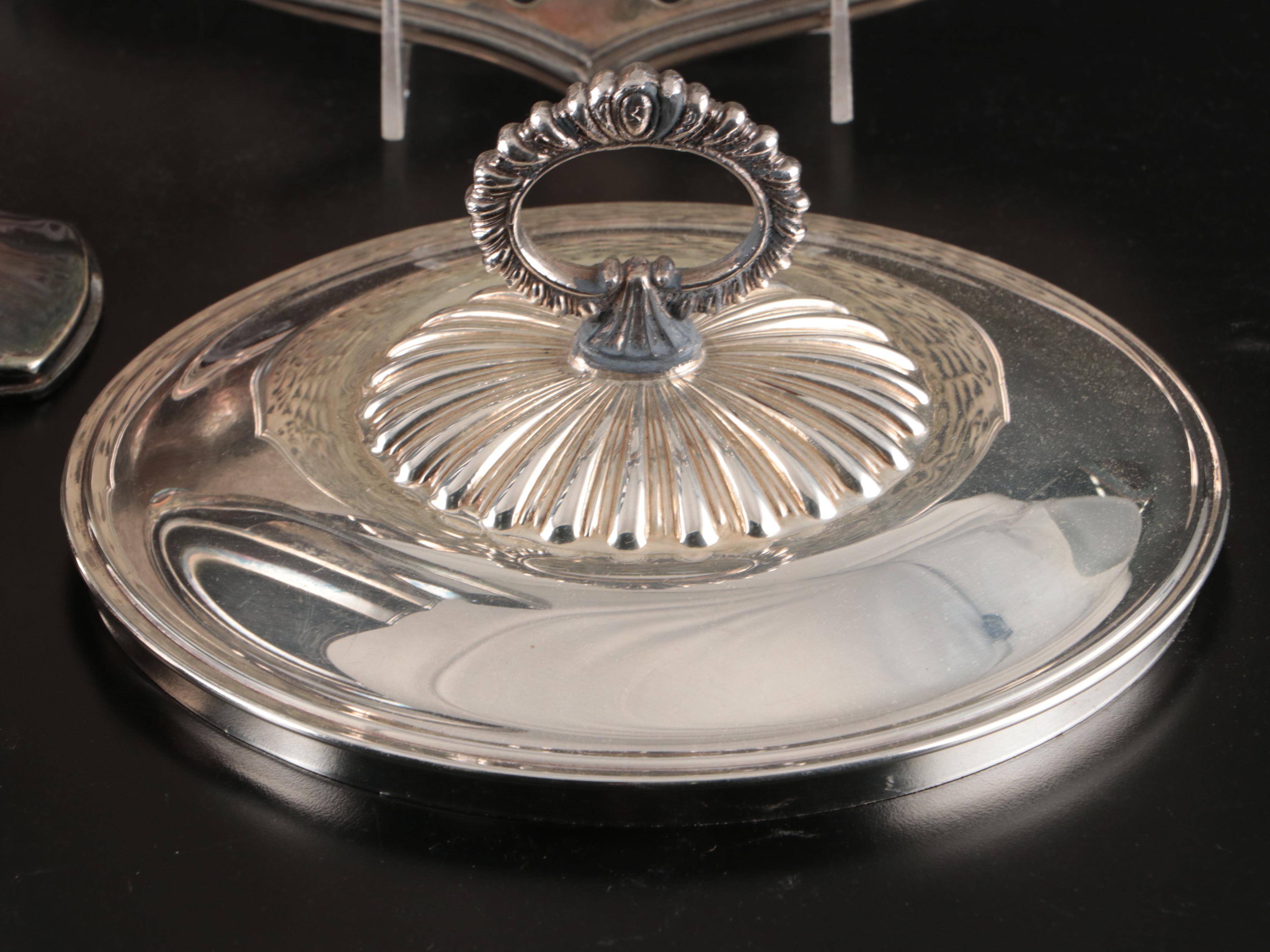 800 Silver Sugar Bowl, Etched Silver Plate Pitcher, and More Serveware