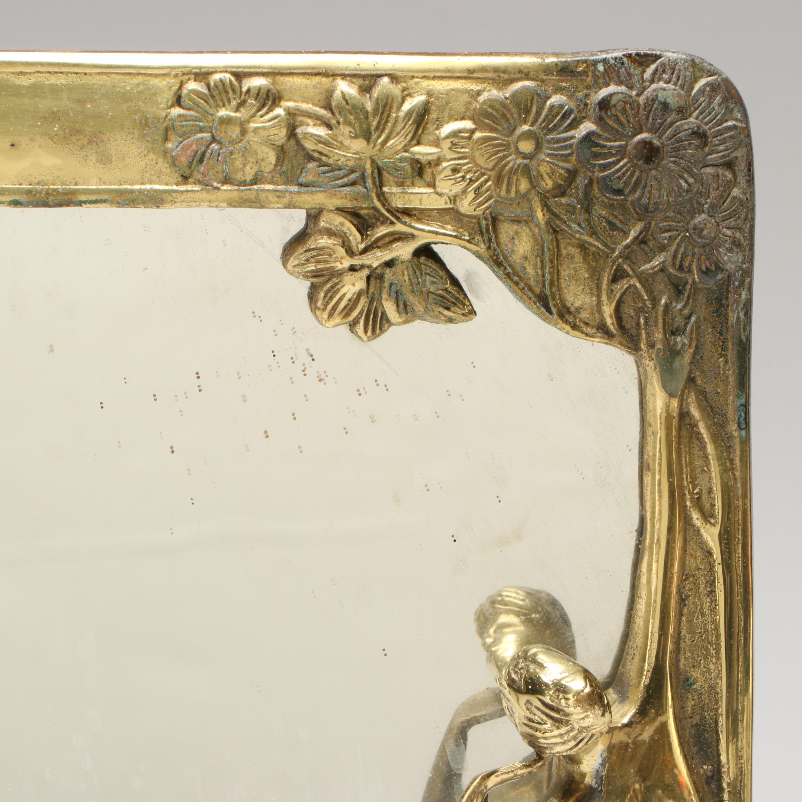 Art Nouveau Style Brass Easel Mirror