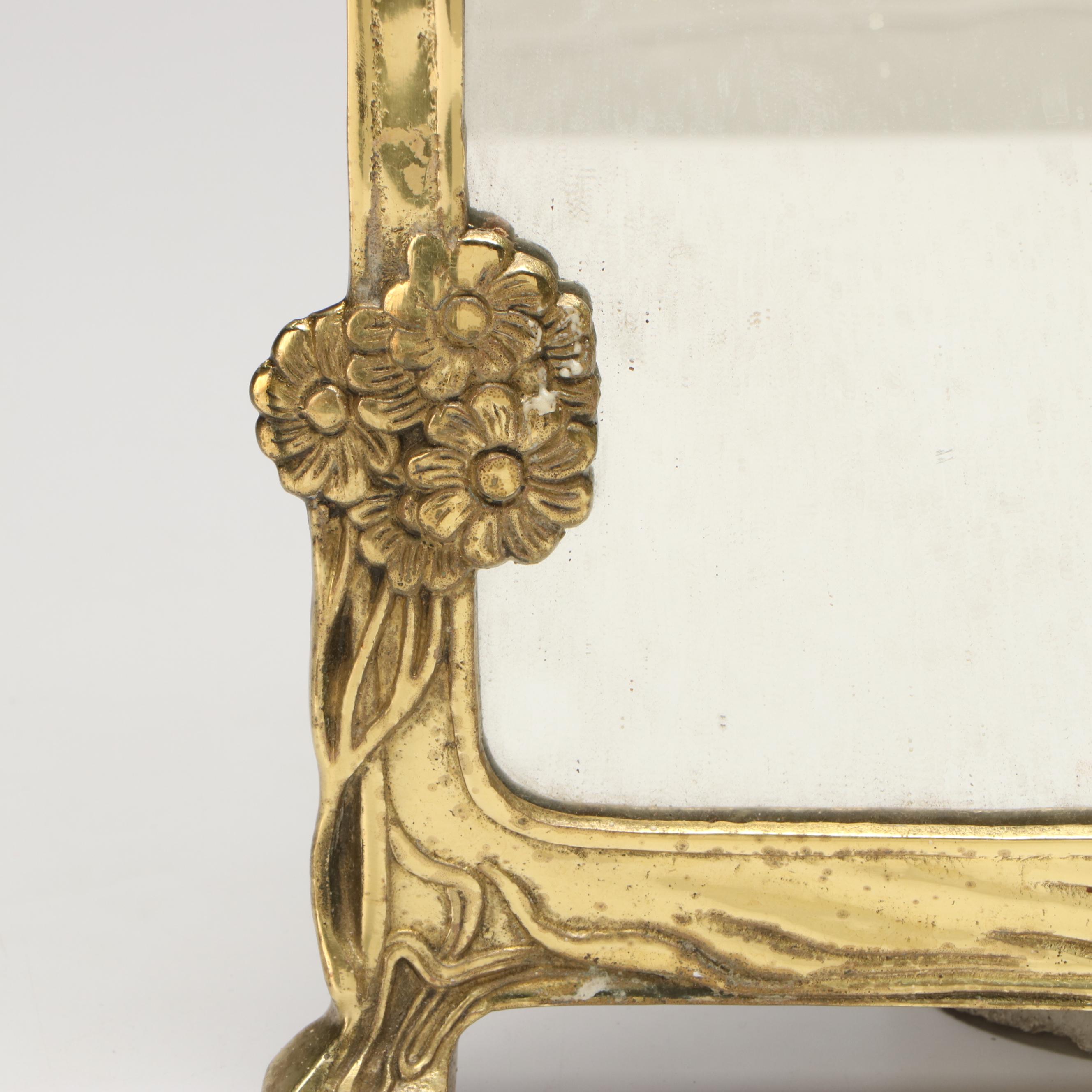 Art Nouveau Style Brass Easel Mirror