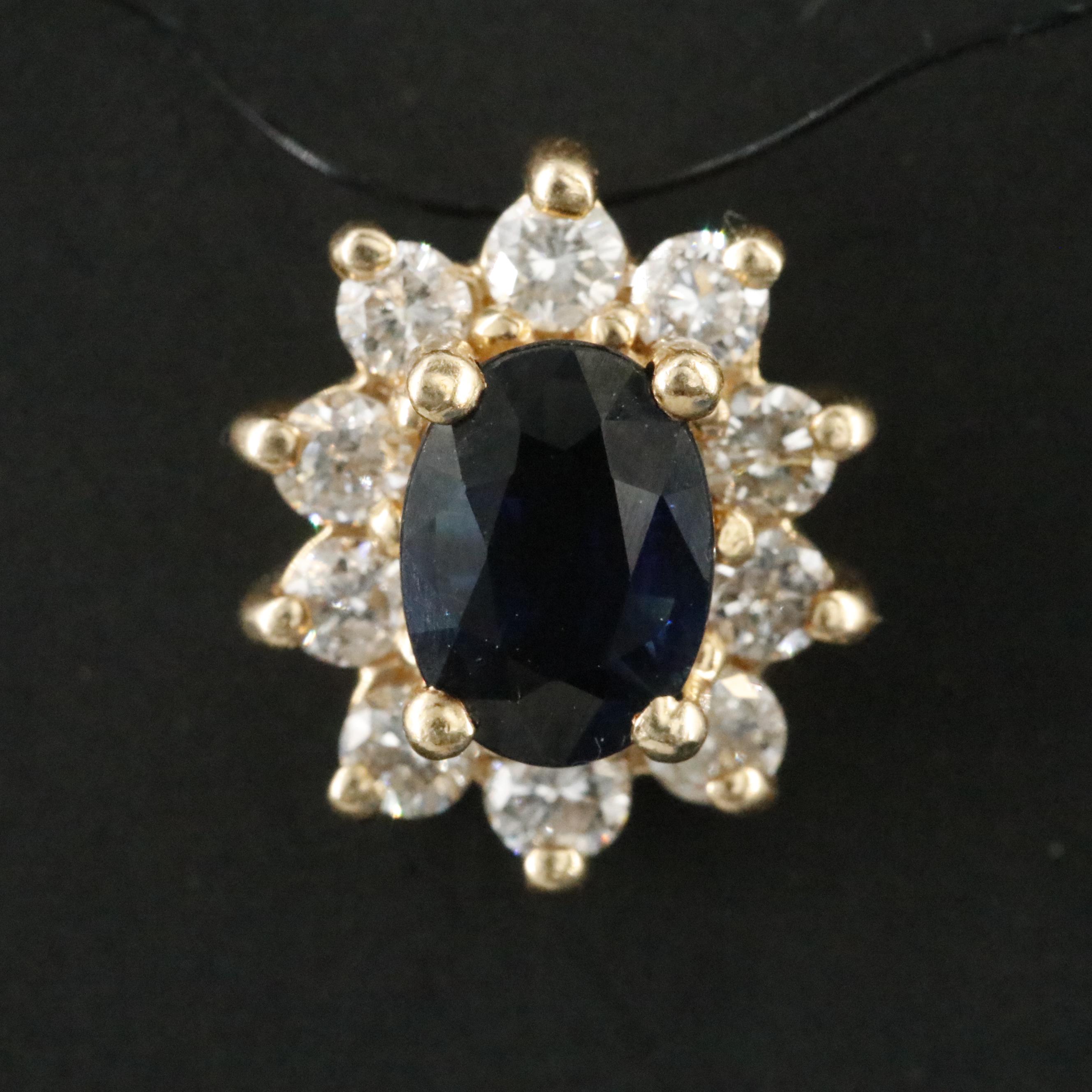 14K Sapphire and Diamond Halo Pendant