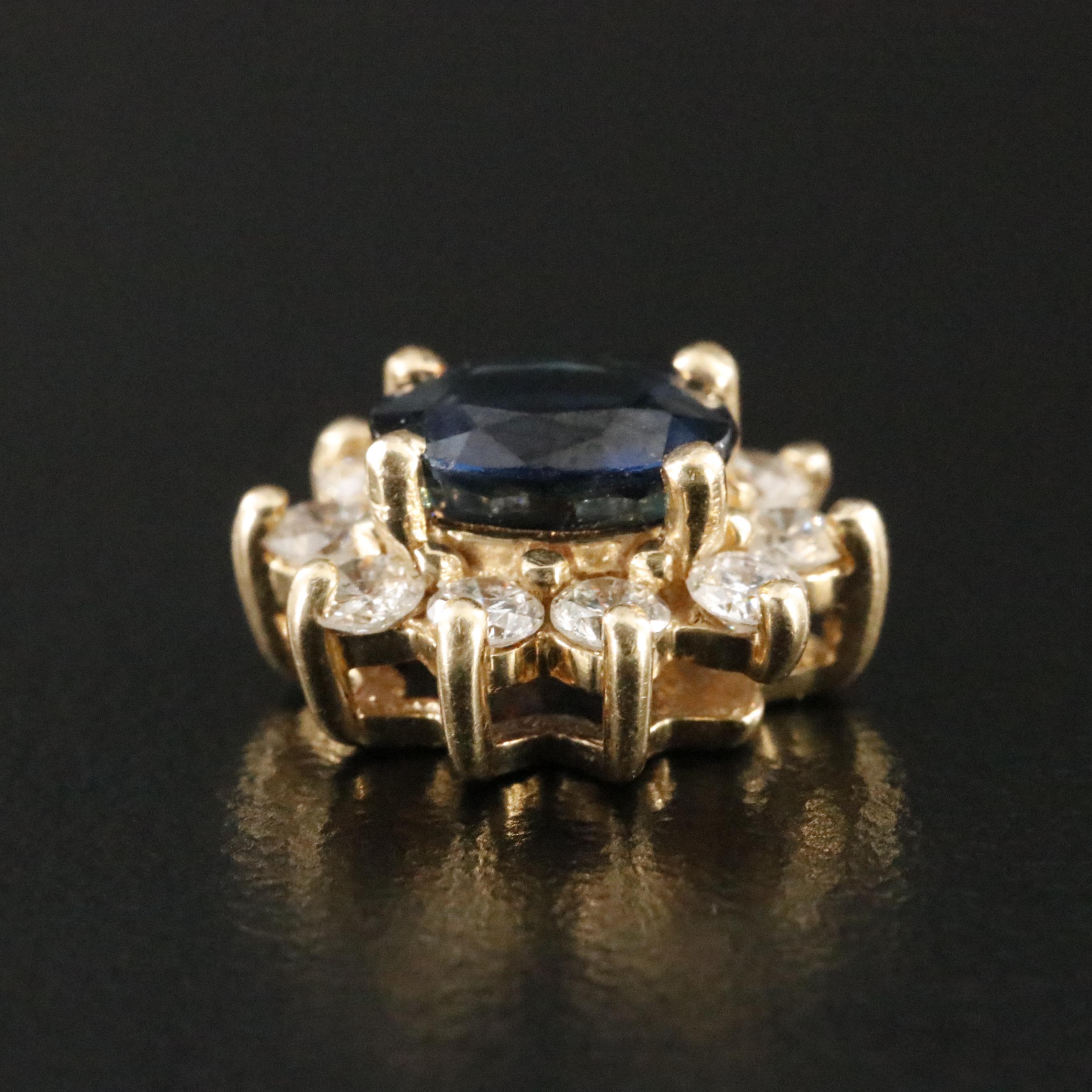 14K Sapphire and Diamond Halo Pendant