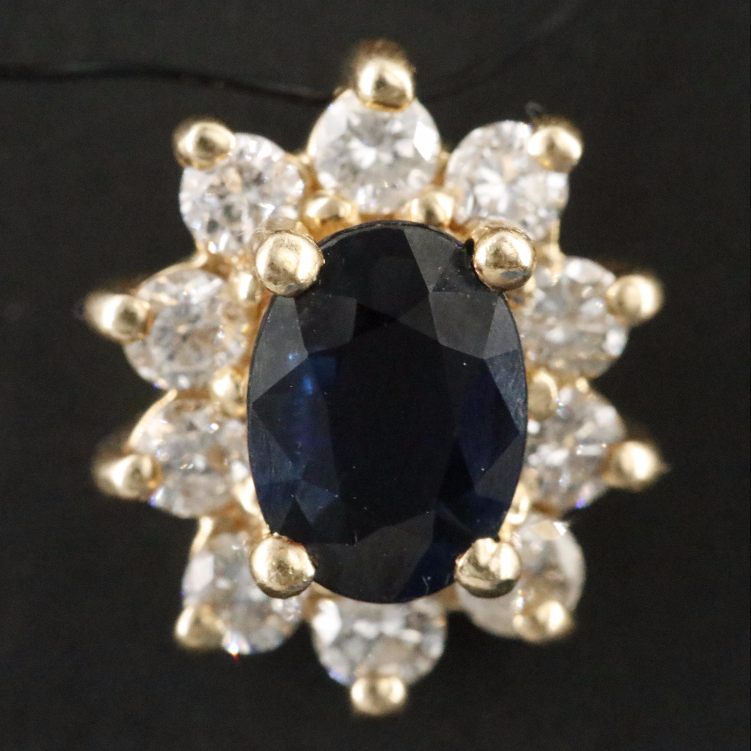 14K Sapphire and Diamond Halo Pendant