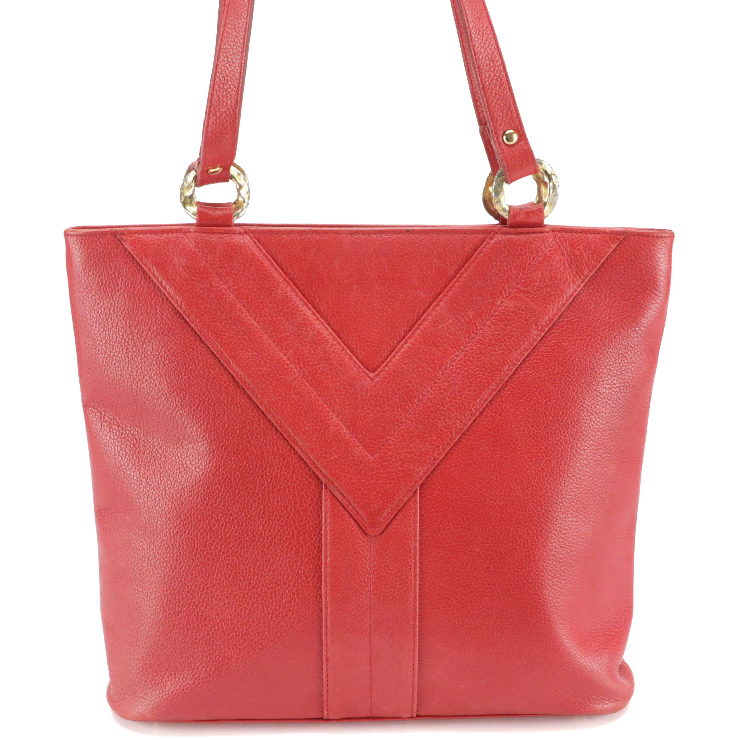 Yves Saint Laurent Y Red Grain Leather Shoulder Bag