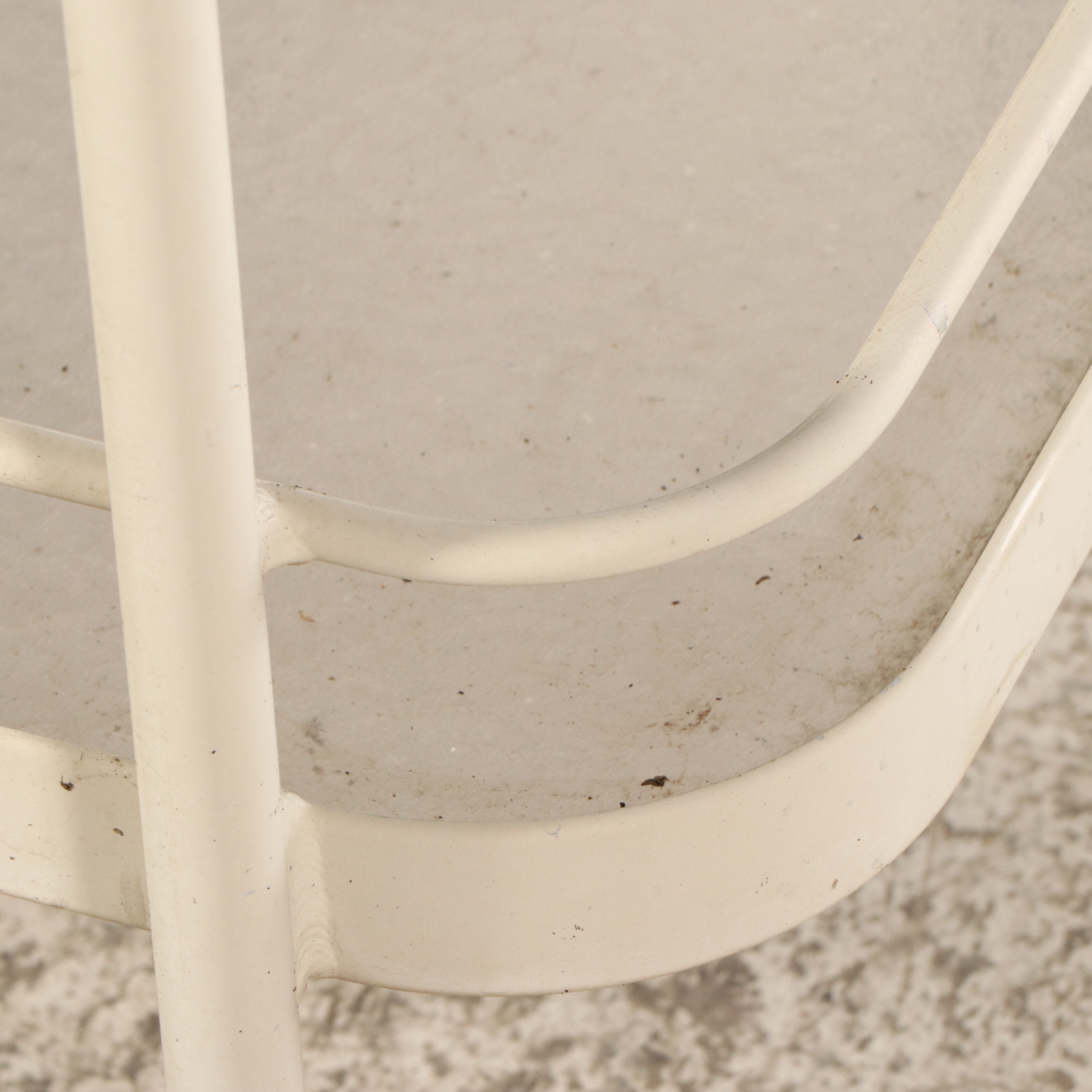 MCM Cream-Painted Trolley Bar Cart with Pebbled Glass Shelves