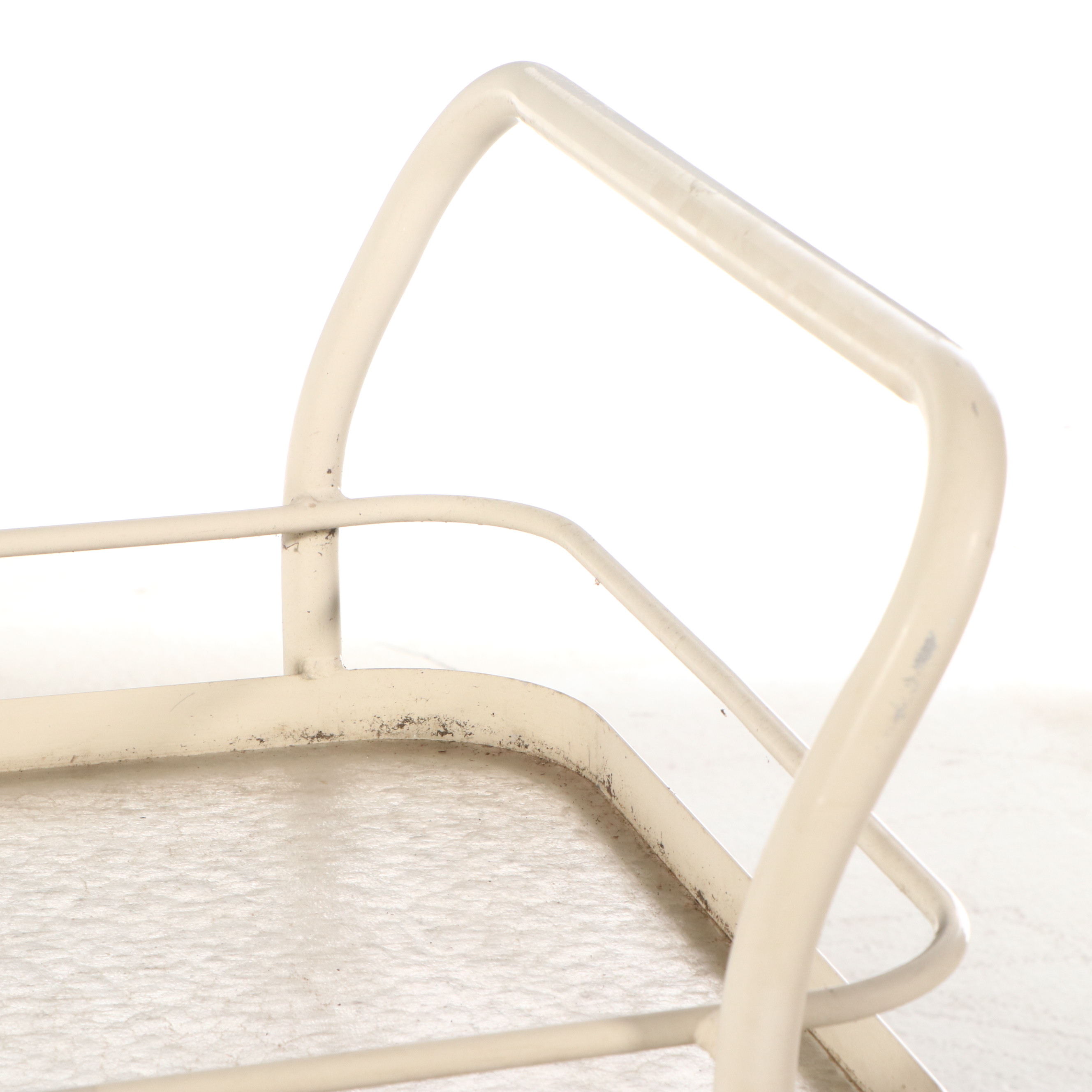 MCM Cream-Painted Trolley Bar Cart with Pebbled Glass Shelves