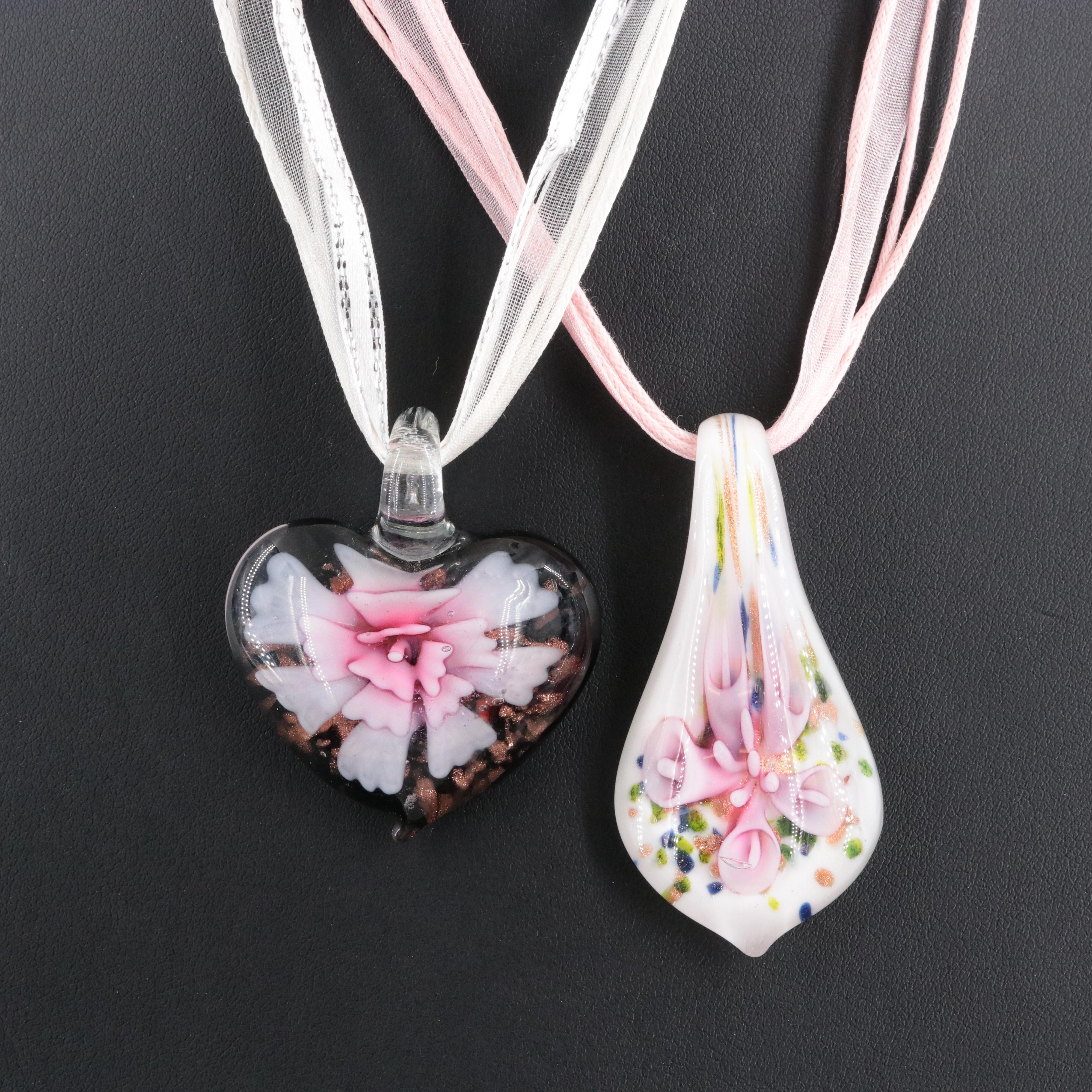 Floral Glass Pendant Necklace