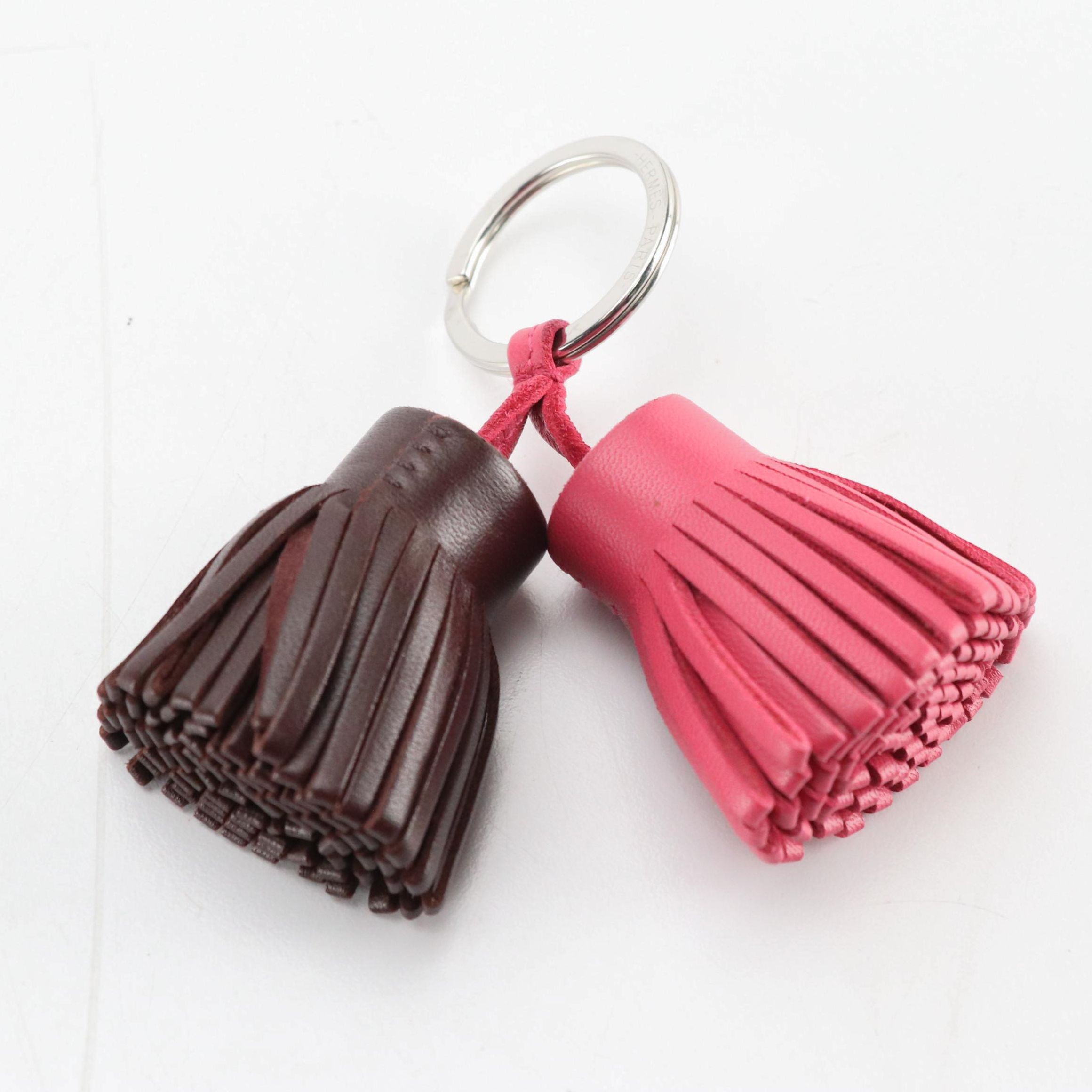 Hermès Carmen Uno-Dos Tassel Key Ring in Bicolor Milo Lambskin Leather, With Box