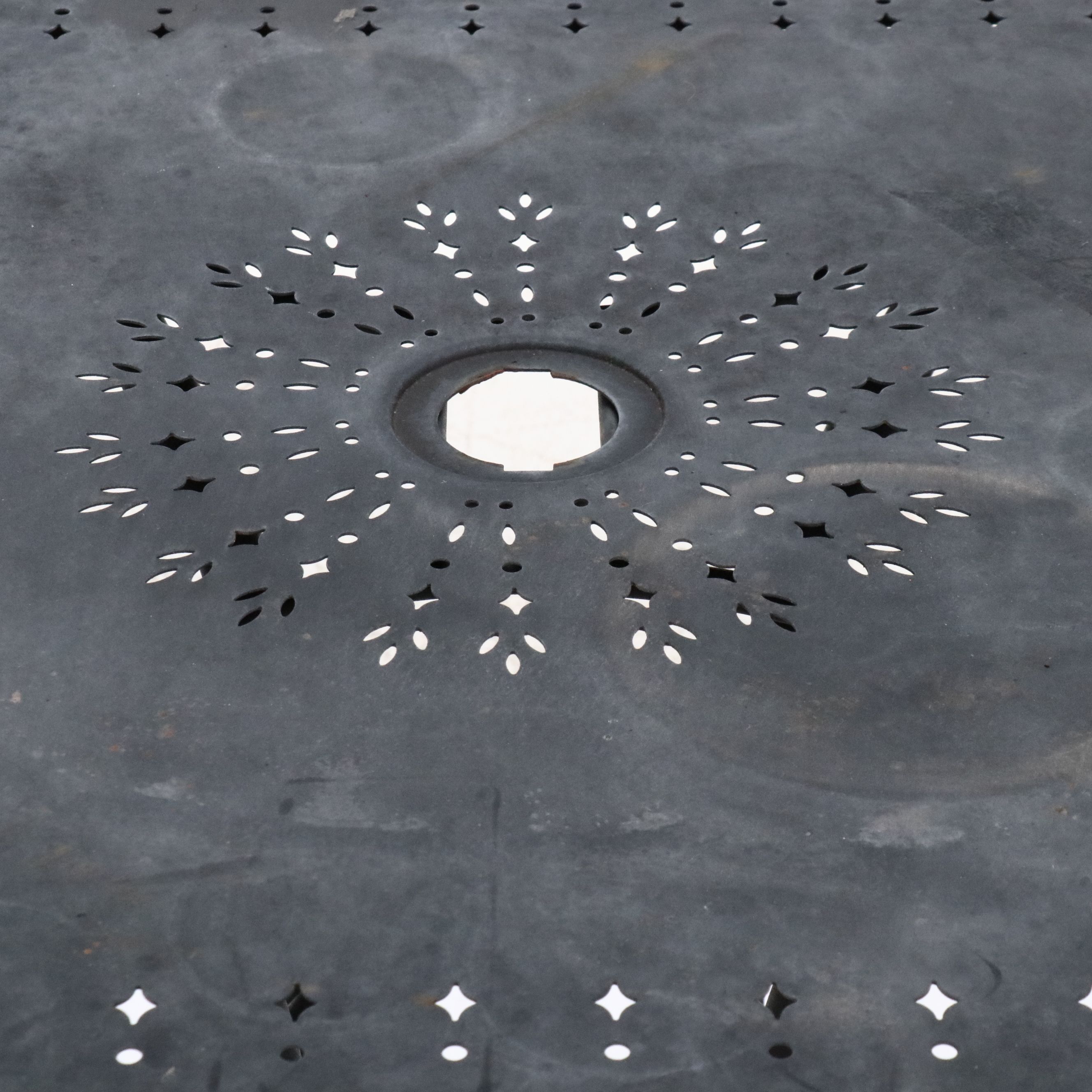 Wrought Iron and Pierced Metal Bistro Table and Chairs