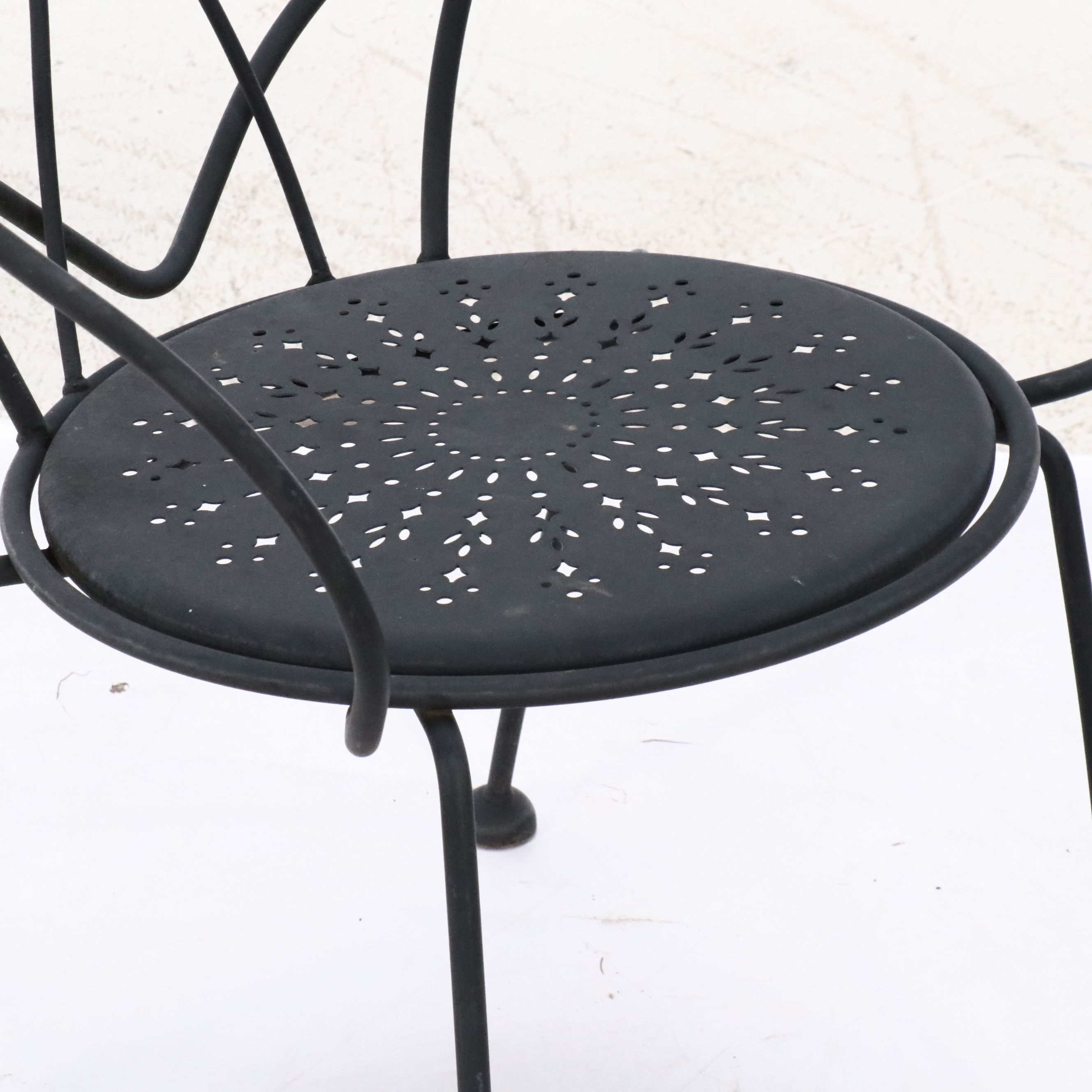 Wrought Iron and Pierced Metal Bistro Table and Chairs