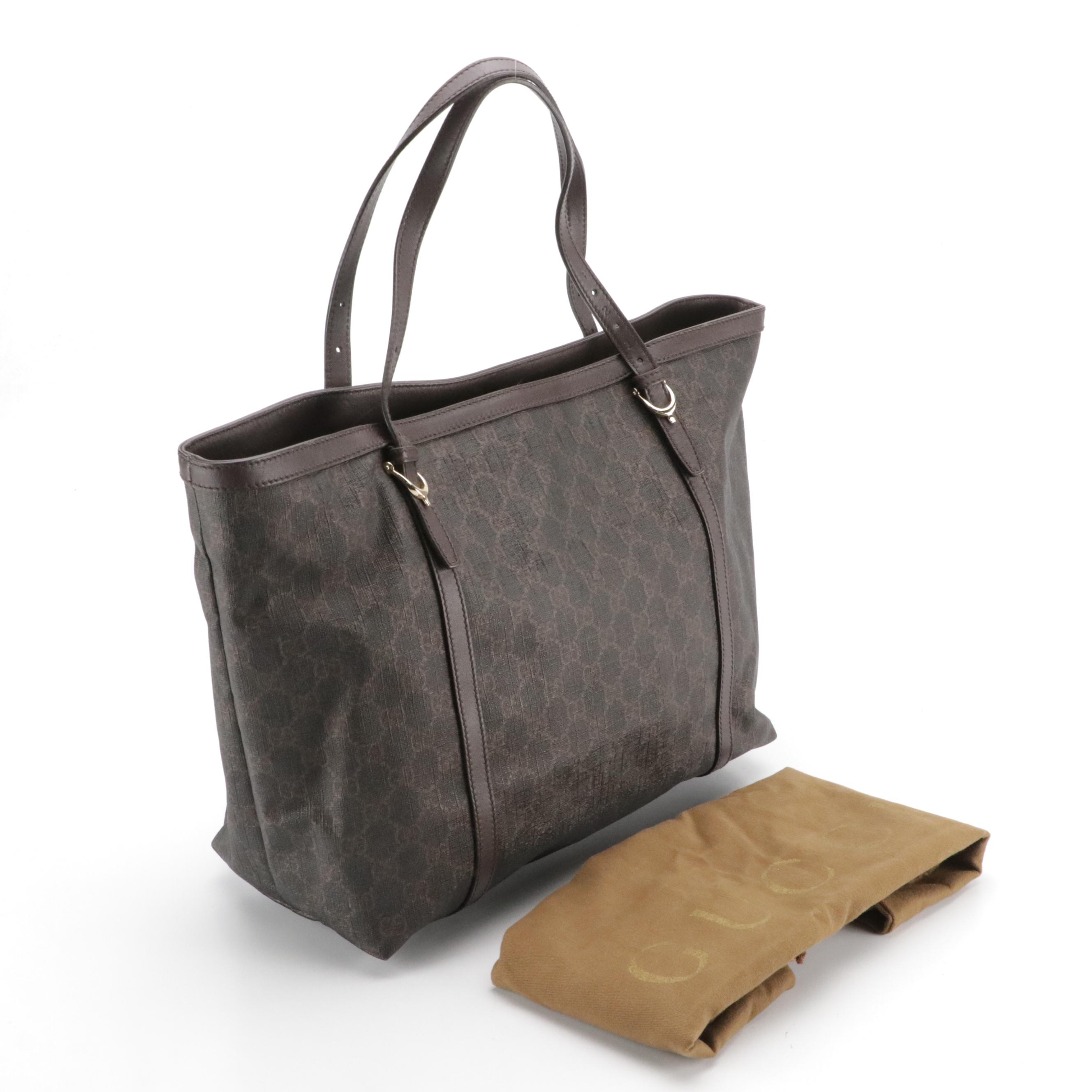Gucci Nice Tote in Dark Brown GG Supreme Canvas and Calfskin Leather Trim