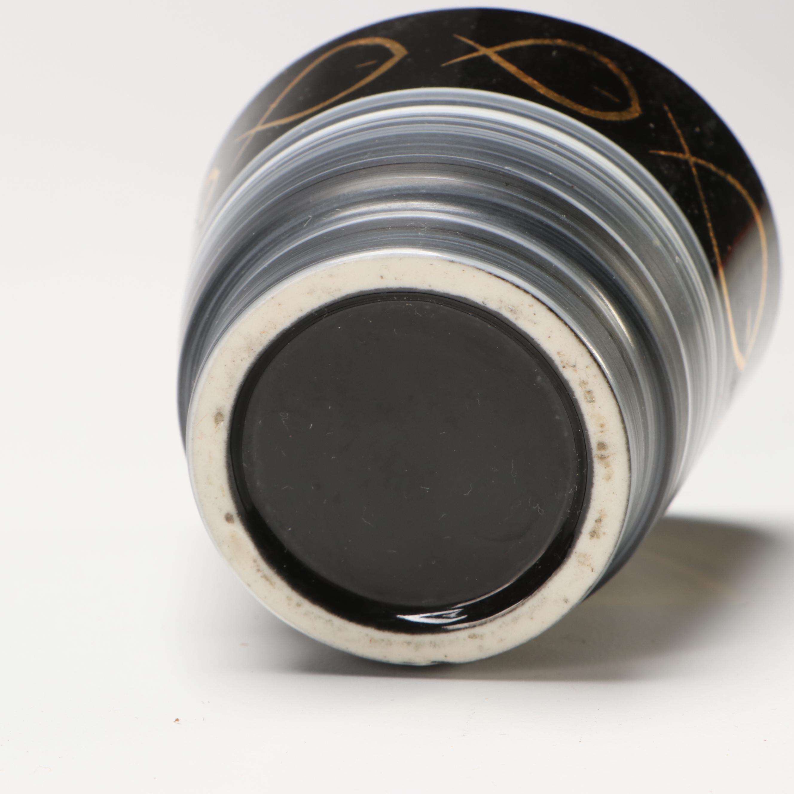 Hollywood Regency Style Black and Gold Ceramic Ashtrays and Table Lighter