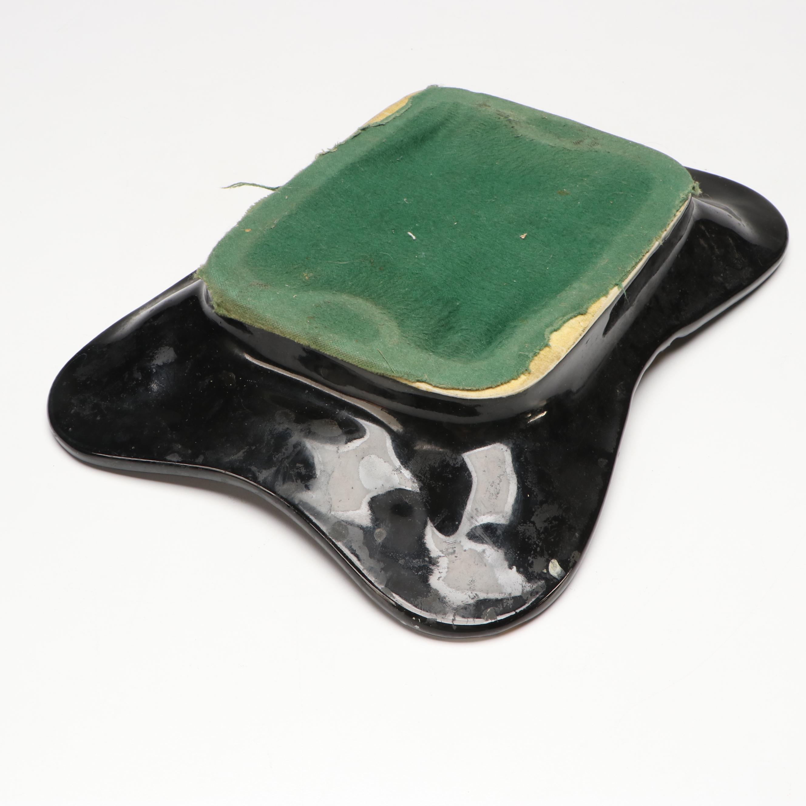 Hollywood Regency Style Black and Gold Ceramic Ashtrays and Table Lighter