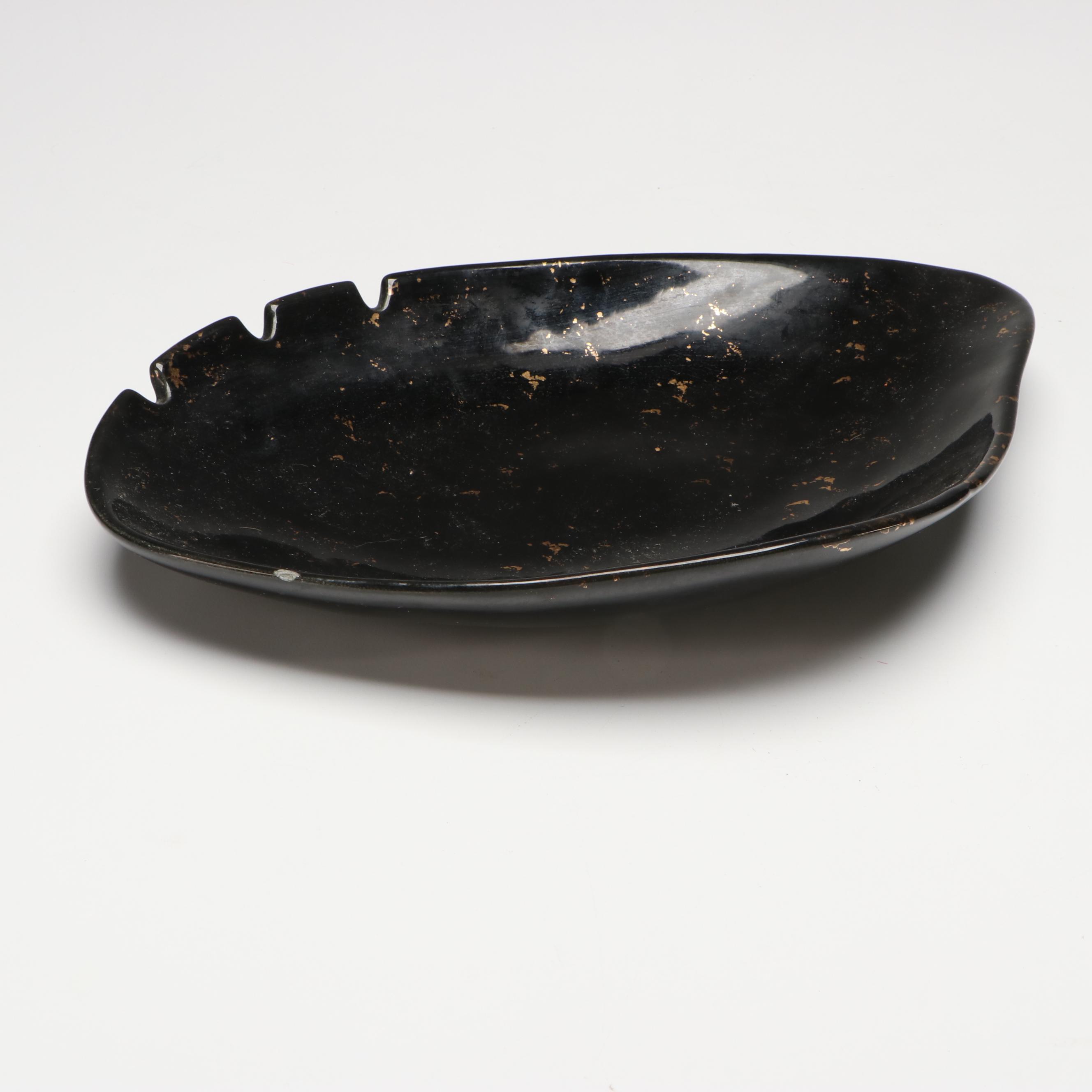 Hollywood Regency Style Black and Gold Ceramic Ashtrays and Table Lighter